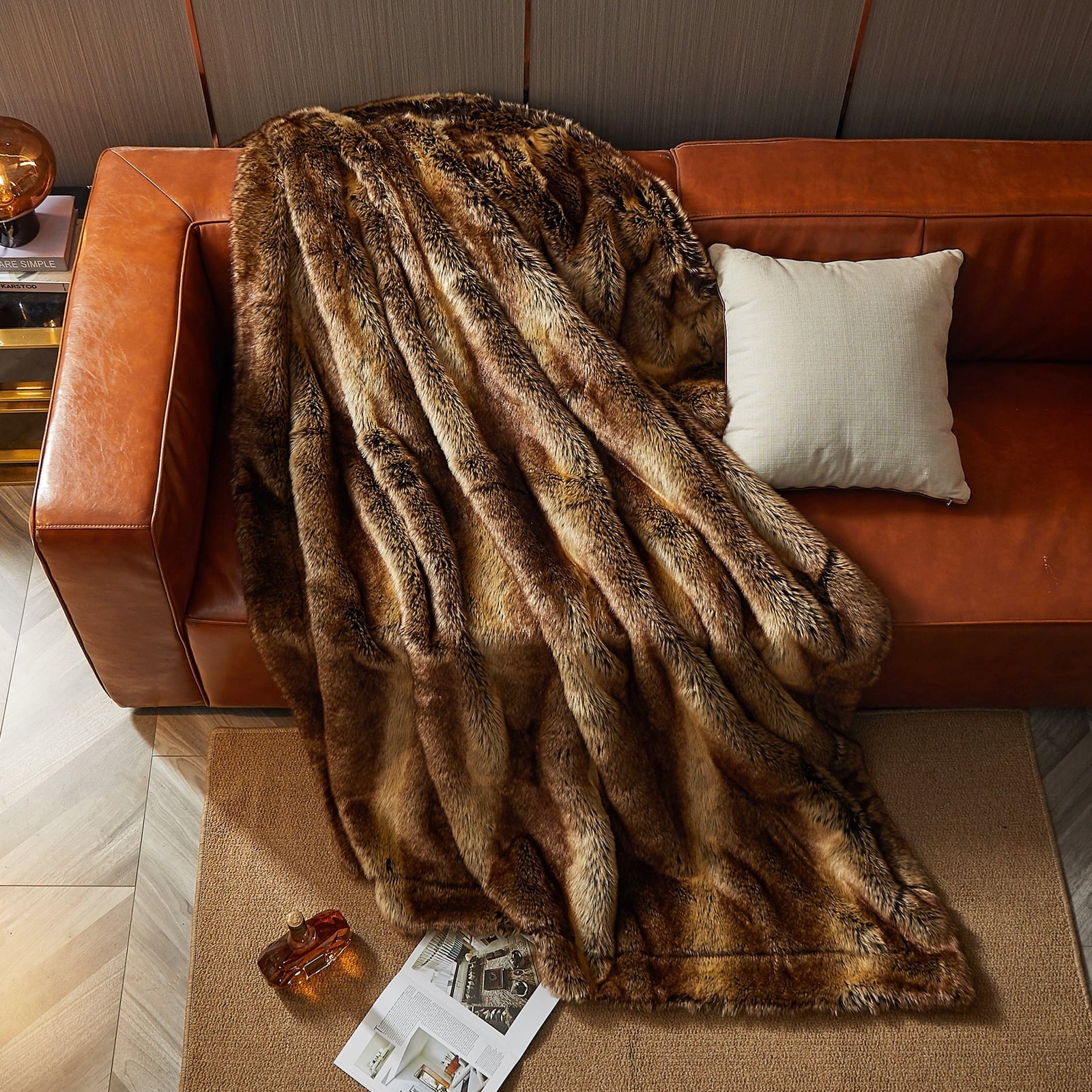 Cozy Fleece Luxury Faux Fur Throw Blanket for Bed Super Thick Warm Long Fluff Fuzzy Blankets for Bedroom Living Room, 60" x 80", ... - Luxury Knitted Decorative Throw Blanket with Fringes Detail
