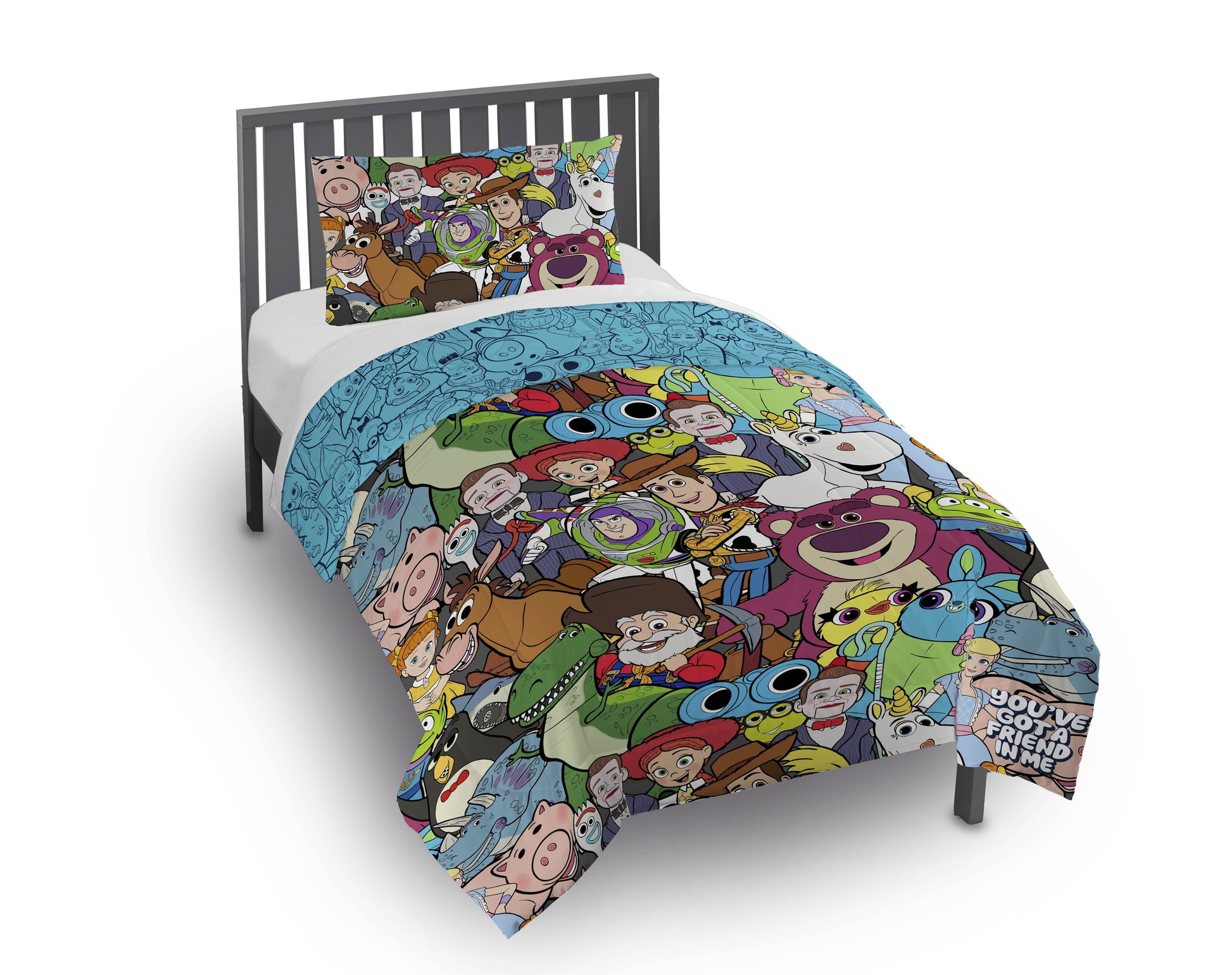 Hypoallergenic Cloud You've Got a Friend Reversible Comforter and Pillowcase Set, Twin/Full, Kids Bedding - All-Season Down Alternative Comforter Insert Detail