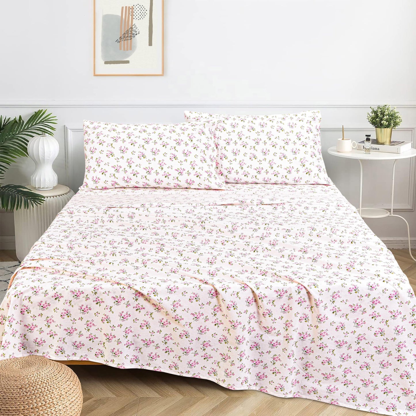 Premium Egyptian Cotton 100% Cotton Full Size Bed Sheets Set with Deep Pockets, Cozy Percale sheets with Elastic Fitted Sheet Set Ultra Soft ... - Cooling Hotel Quality Bedding Sheets and Pillowcases Detail