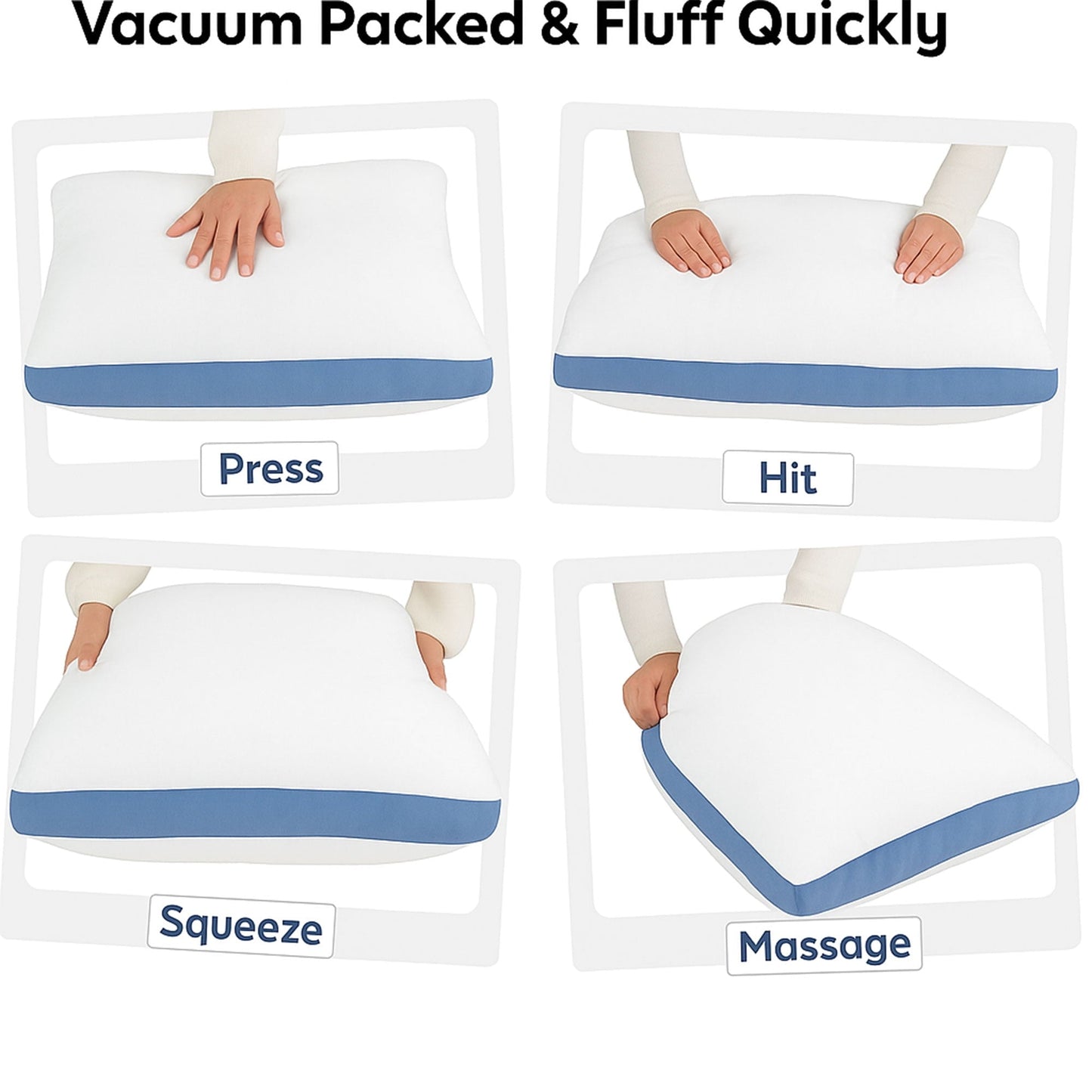 Ergonomic Memory Foam Gusseted Queen 18x26 Bed Pillows for Sleeping Set of 2 Polycotton White Blue Stripe Comfortable - Hotel Quality Plush Sleeping Pillows Detail