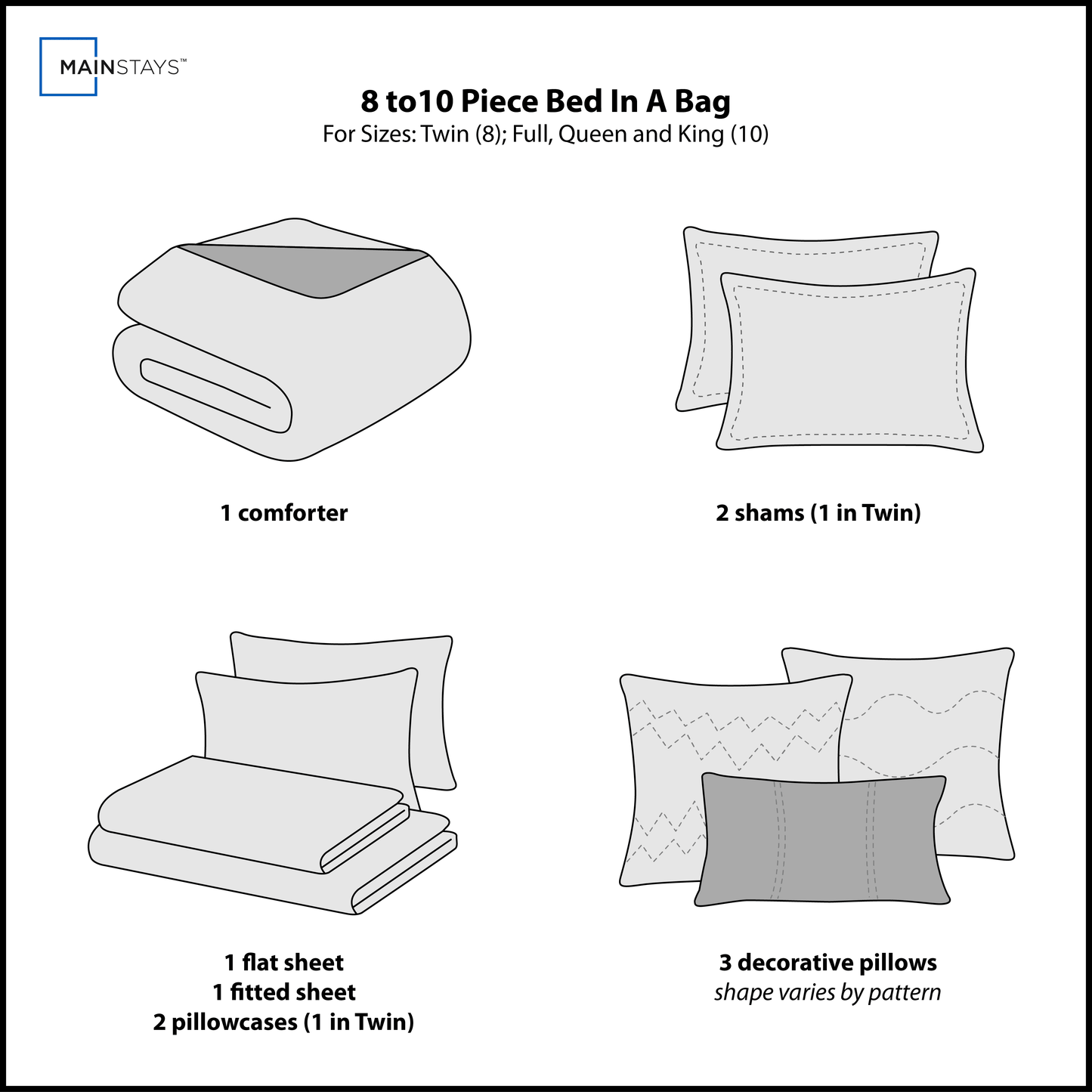Luxurious Quilted Reversible Marble Diamond 8-Piece Bed in a Bag Bedding Set, Twin/Twin XL - All-Season Down Alternative Comforter Insert Detail