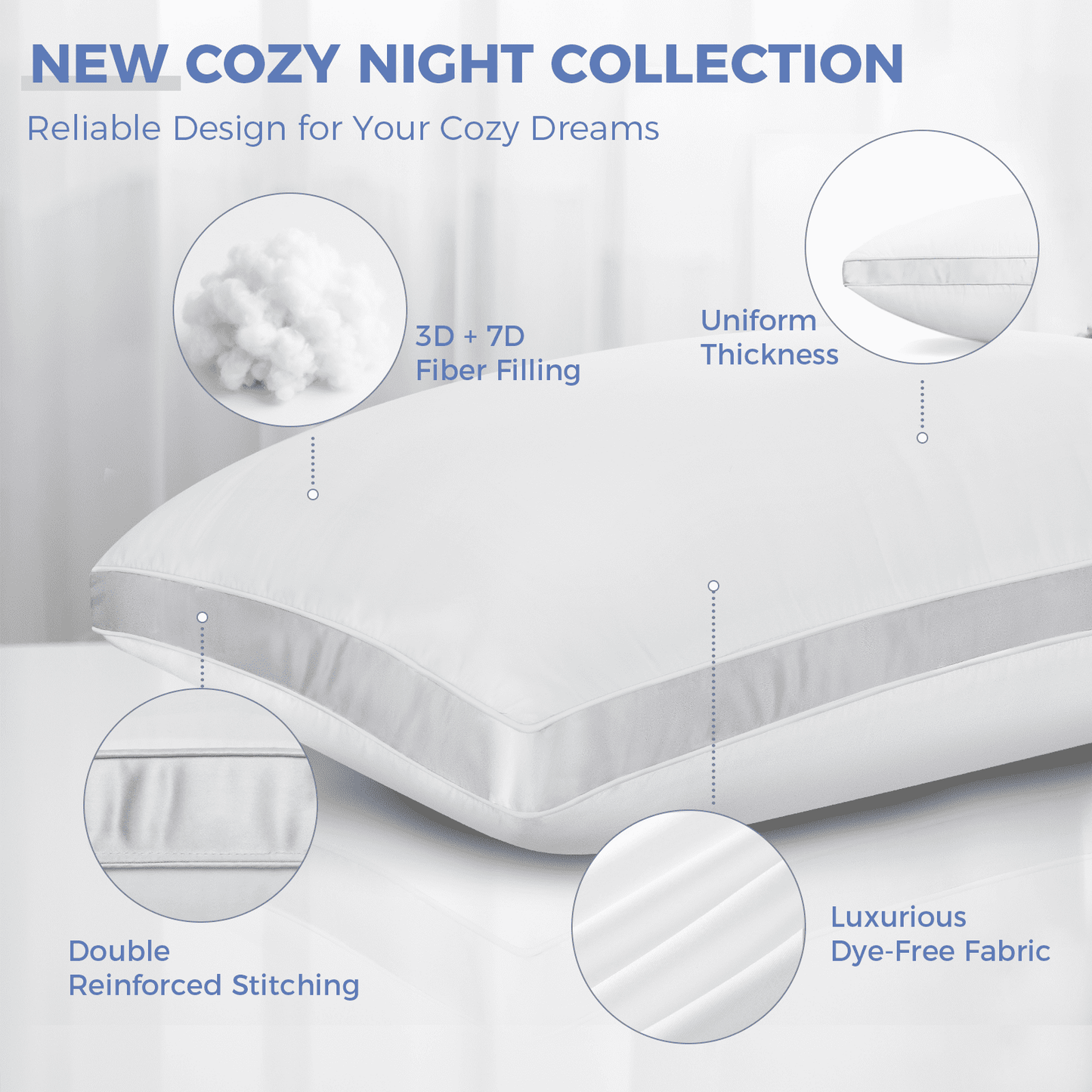 Decorative Plump Bed Pillows King Size Set of 2, Luxury Hotel Quality,Fluffy and Supportive Gusseted Bed Pillows for Side, Back, or St... - Orthopedic Shredded Foam Bed Pillow Set Detail