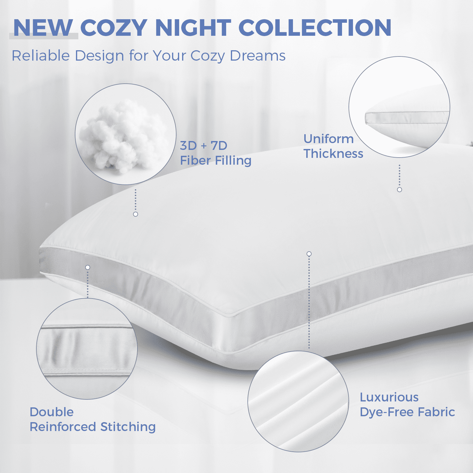 Decorative Plump Bed Pillows King Size Set of 2, Luxury Hotel Quality,Fluffy and Supportive Gusseted Bed Pillows for Side, Back, or St... - Orthopedic Shredded Foam Bed Pillow Set Detail