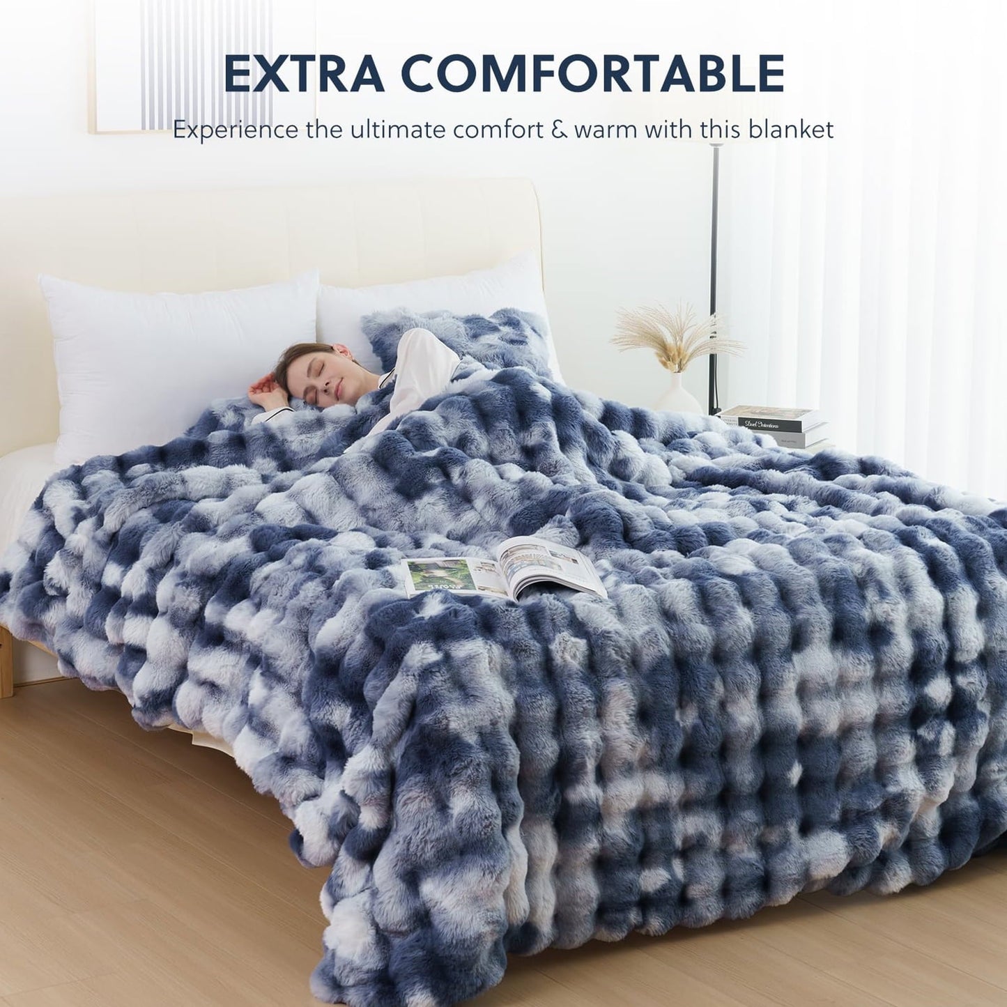 Decorative Knitted Faux Fur Throw Blanket for Couch Luxury Fluffy Thick Bubble Blanket Warm Cozy Throw for Bedroom Living Room, 50" x 60... - Cozy Fleece Throw Blanket for Couch & Bed Detail