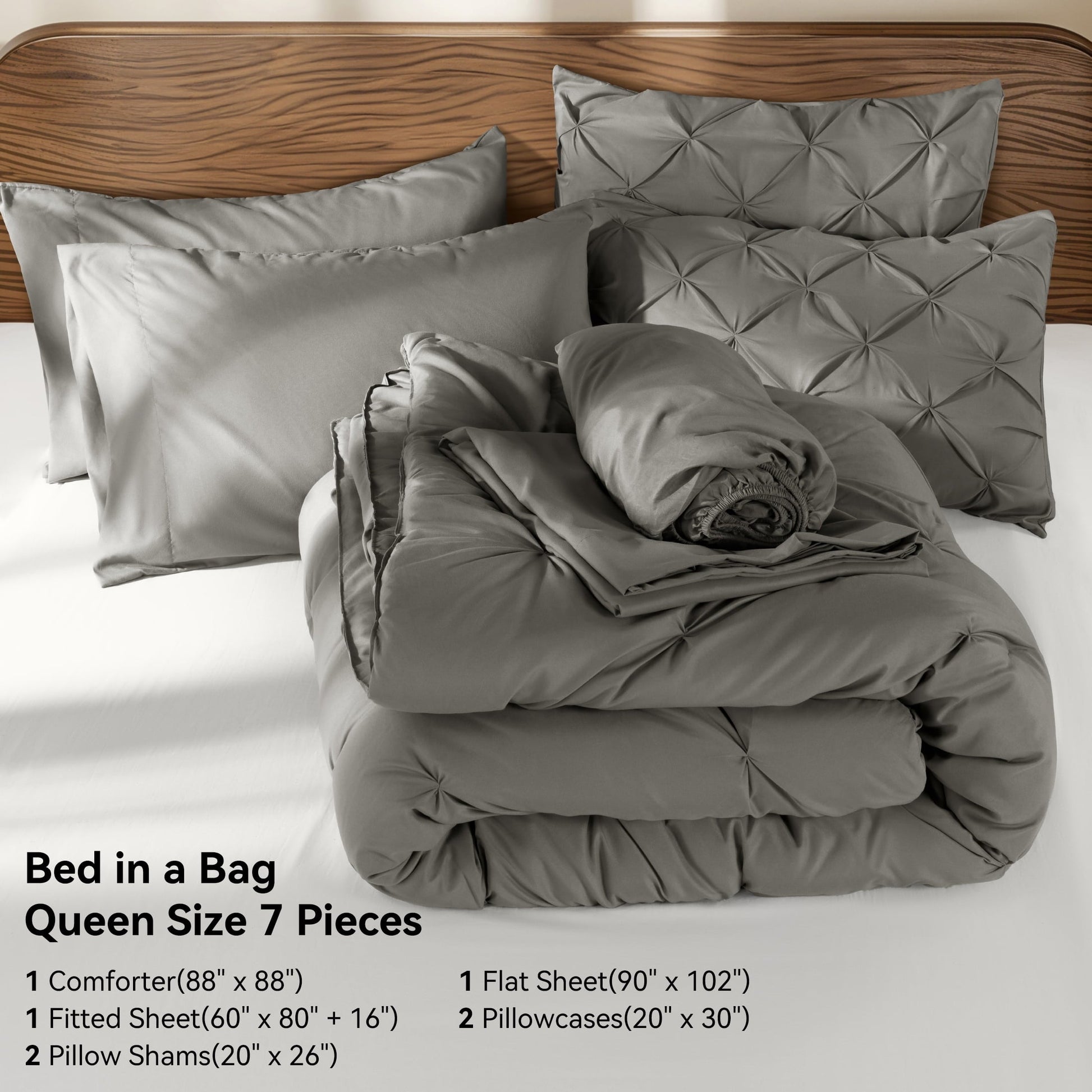 Luxurious Quilted Queen Comforter Set, 7 Pieces Bedding Sets for All Season, Bed in a Bag with Pleated Comforter - Flat Sheet & Fitted ... - Luxurious Quilted Duvet Cover Set Detail