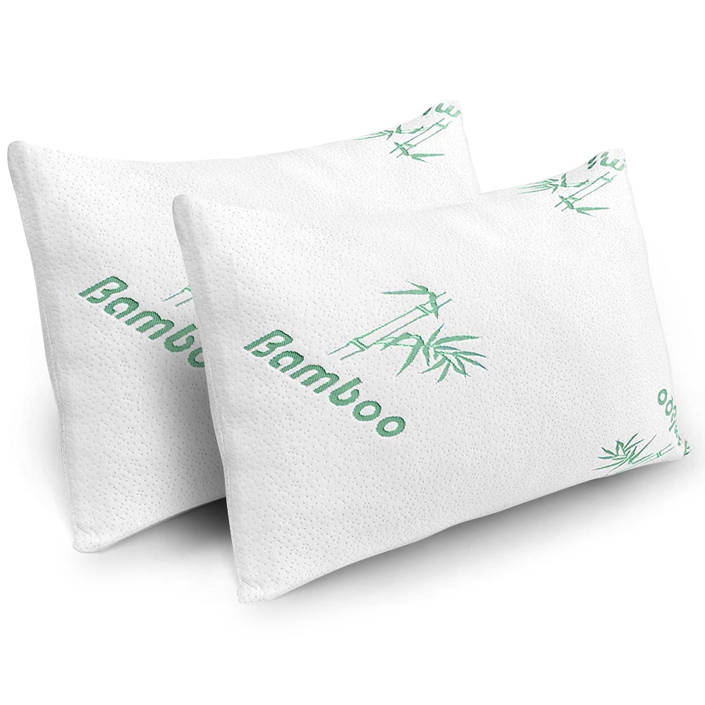 Decorative Plump Memory Foam Pillows Queen Size Set of 2 - Cooling Bed Pillows for Sleeping - Back, Stomach, Side Sleeper Soft, Comfy ... - Orthopedic Shredded Foam Bed Pillow Set Detail