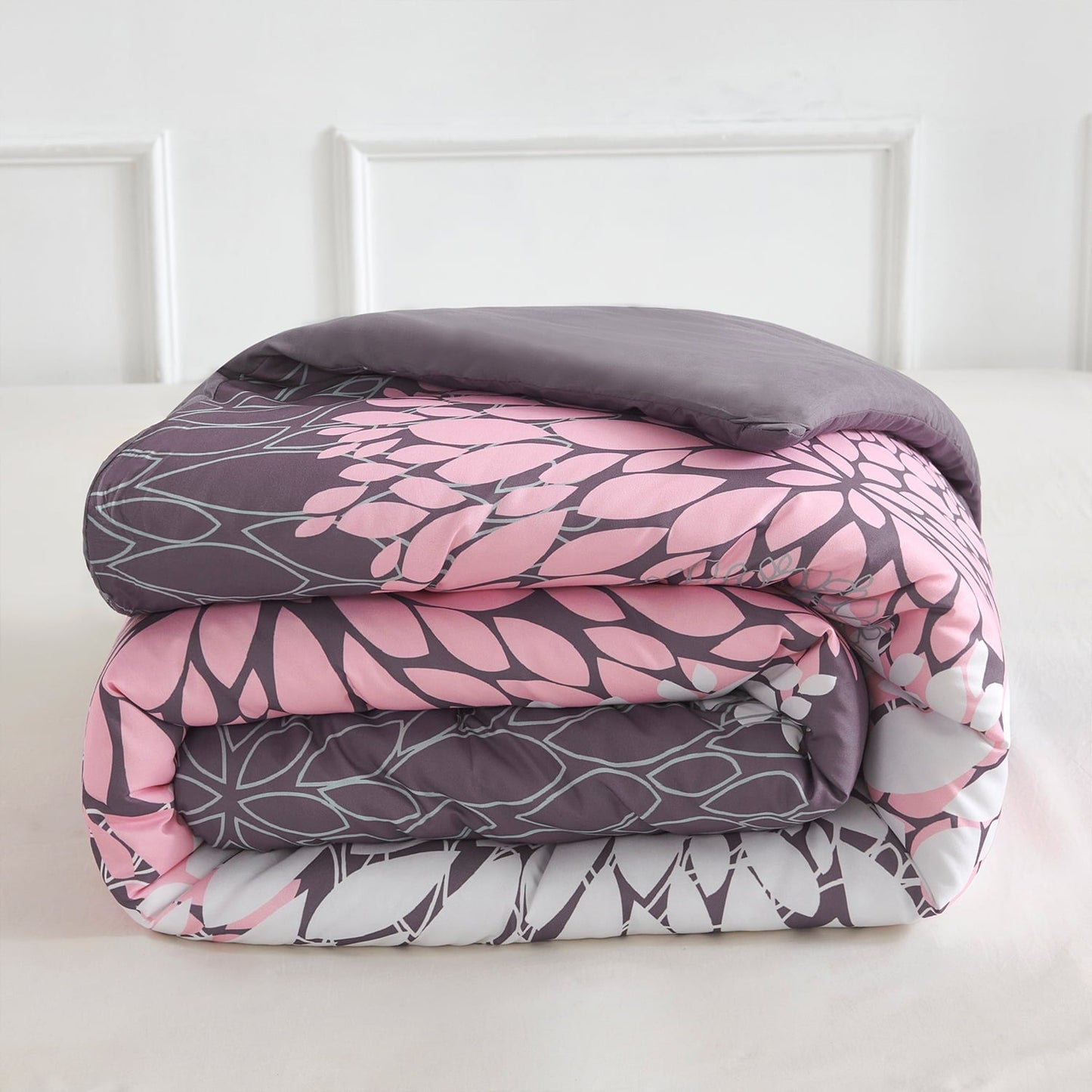 Heavyweight Warmth 2 Pieces Pink Floral Comforter Set Twin Size, Botanical Bedding Sets with Cute Flowers Printing for Teen Girls - Hypoallergenic Ultra-Fluffy Quilt for Winter Detail