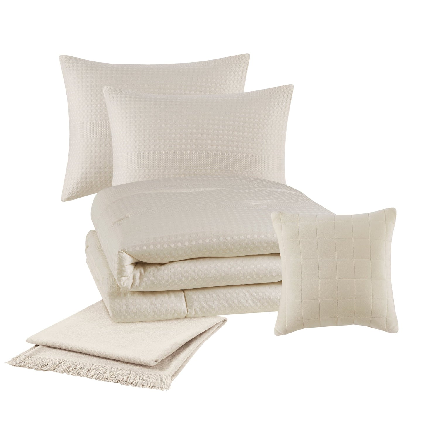 Hypoallergenic Cloud 5-Piece Papyrus Beige Waffle Comforter Set, Full/Queen - Cloud-Like Soft Lightweight Bed Comforter Detail