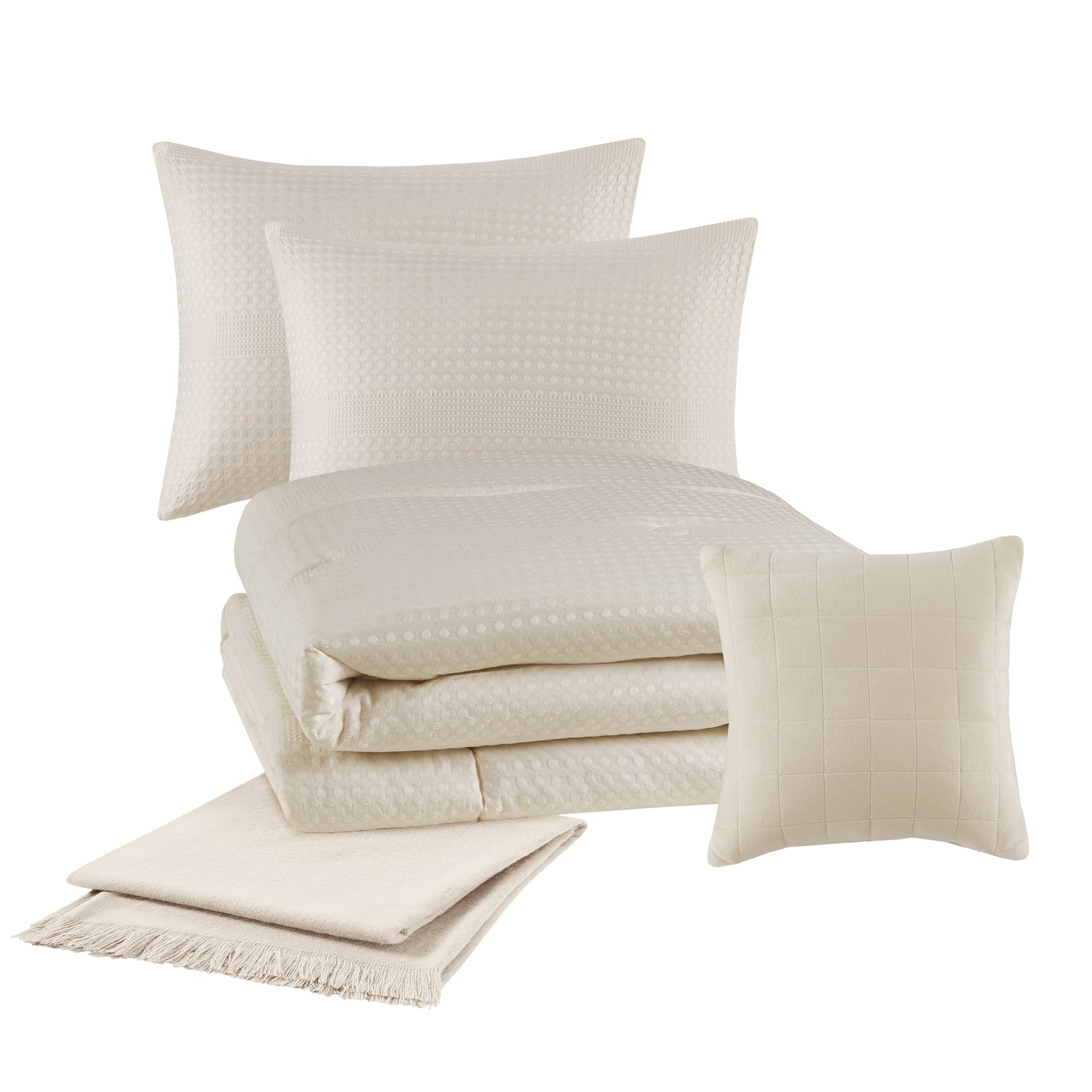 Hypoallergenic Cloud 5-Piece Papyrus Beige Waffle Comforter Set, Full/Queen - Cloud-Like Soft Lightweight Bed Comforter Detail