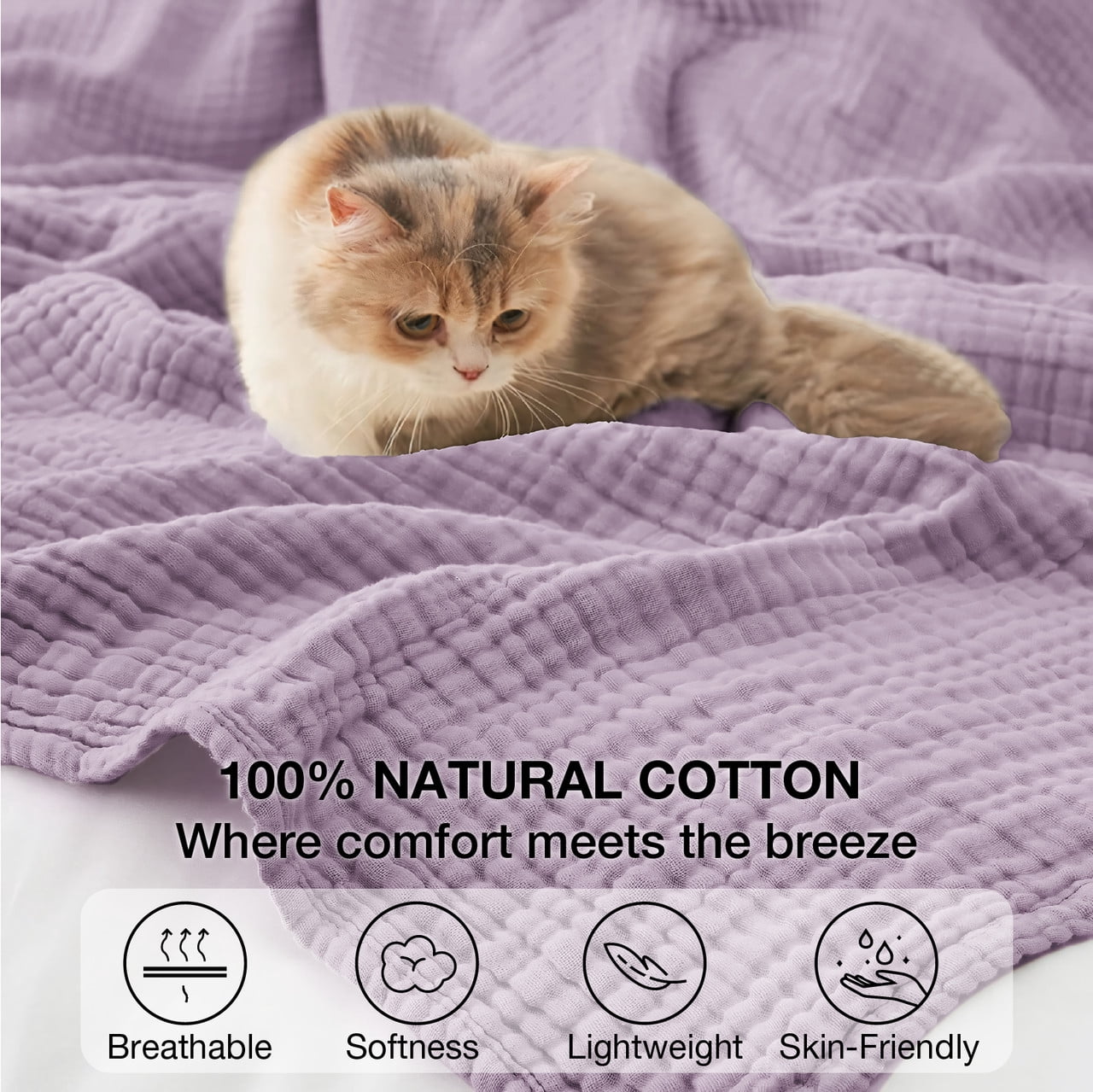 Reversible Sherpa 100% Cotton Muslin Blanket Large 50" x 70", 6 Layers Lightweight and Breathable Throw Blankets for Couch, Soft Coolin... - Super Soft Reversible Sherpa Flannel Blanket Detail
