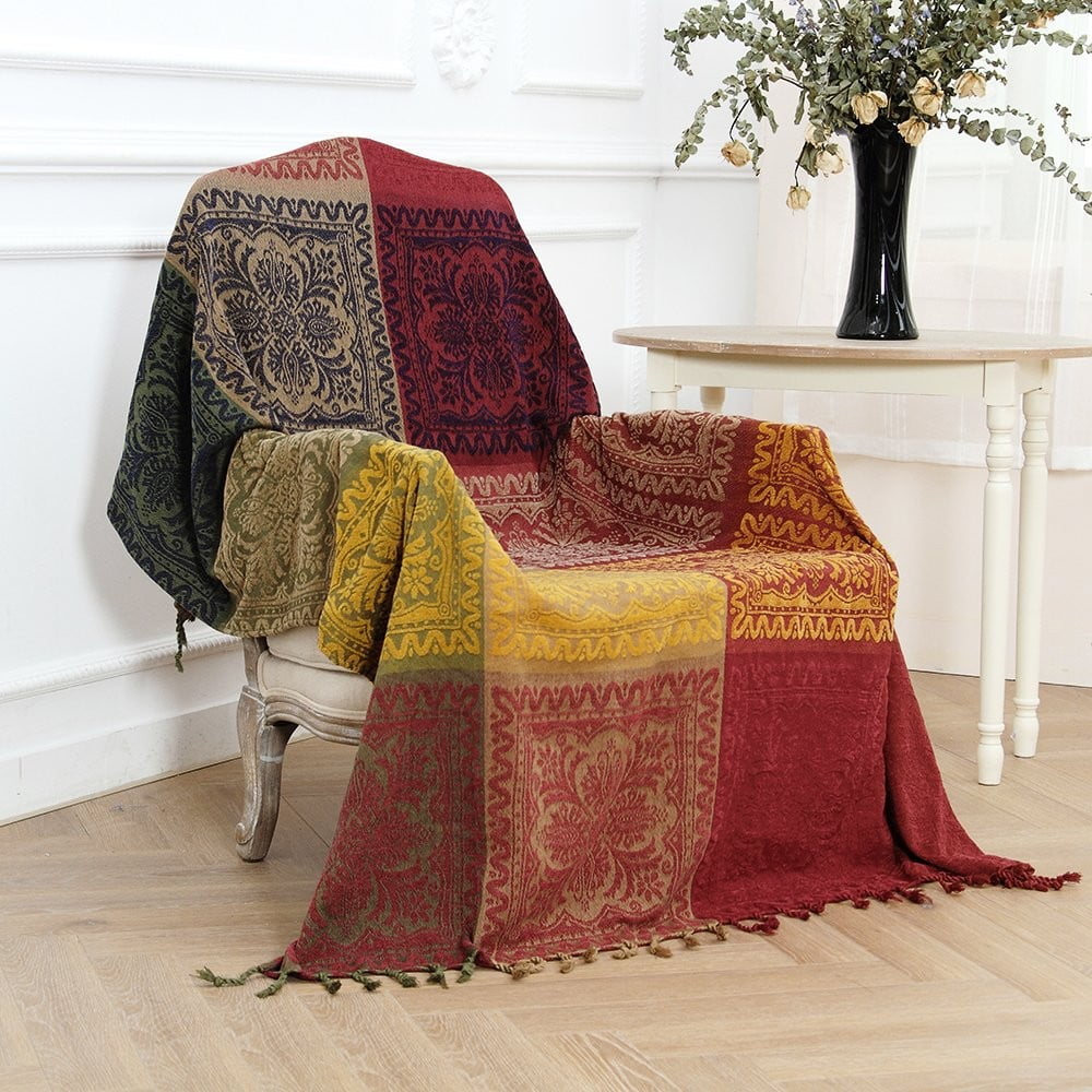 Super Soft Flannel 75x60 Inch Machine Wash Boho Tribal Throws Blankets Colorful Bohemian Hippie Chenille Throw Covers Couch Furniture So... - Lightweight Plush Warm Blanket for All Seasons Detail