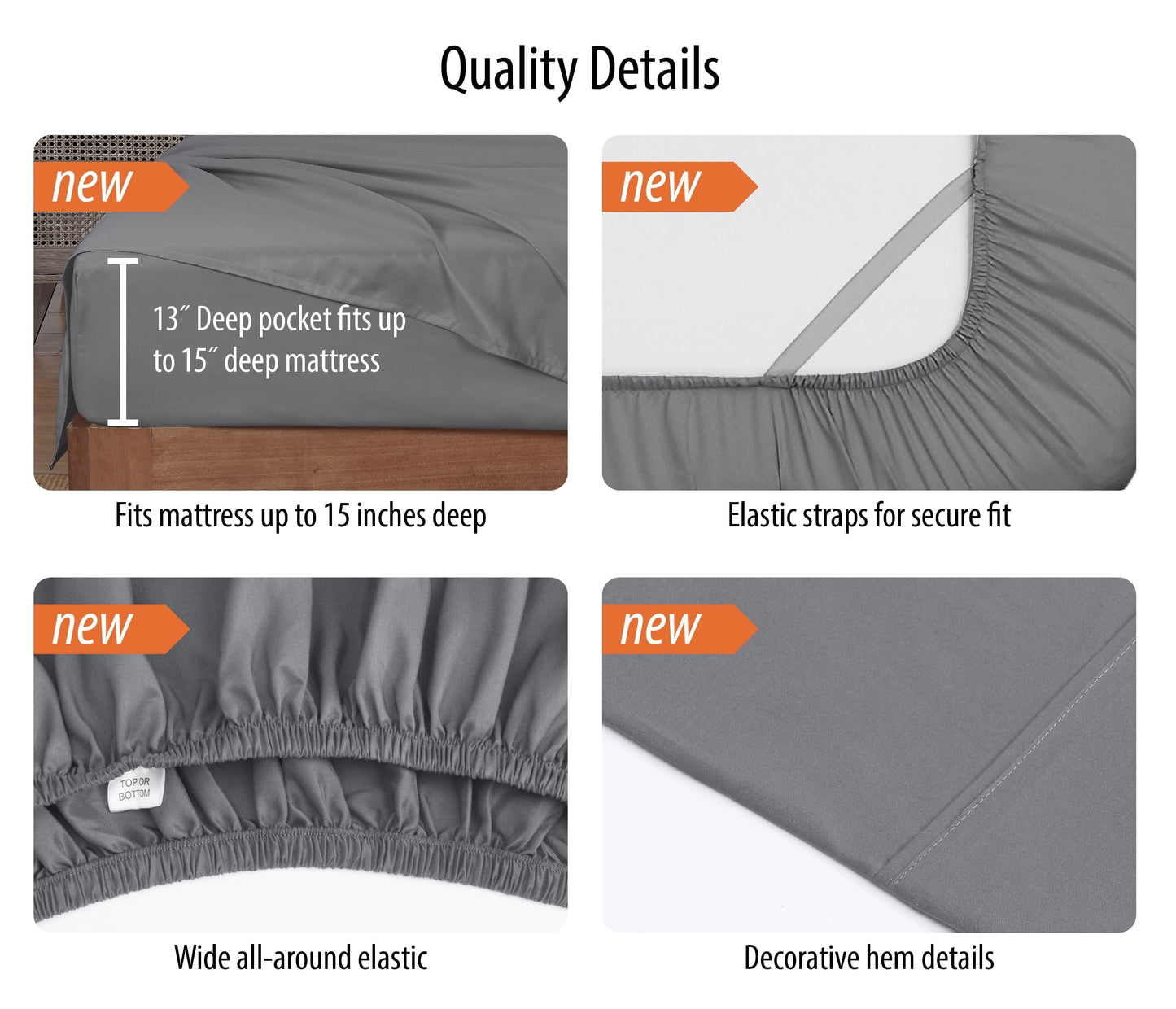 Ultra-Soft Super Soft Brushed Microfiber Bed Sheet Set, Soothing Gray, Queen, 4 Piece - Premium Ultra-Soft Pillowcase Pair for Sleeping Detail