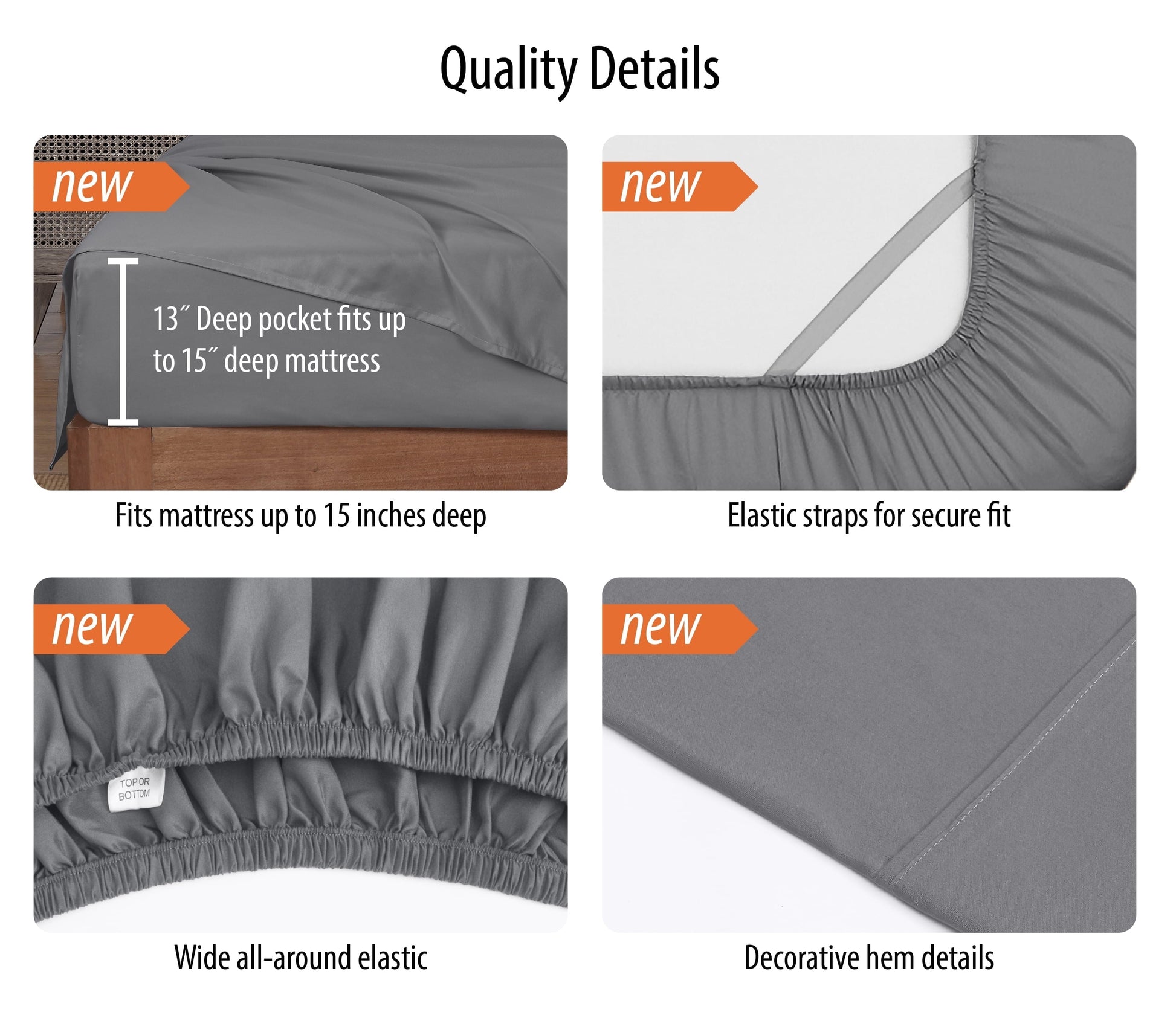 Ultra-Soft Super Soft Brushed Microfiber Bed Sheet Set, Soothing Gray, Queen, 4 Piece - Premium Ultra-Soft Pillowcase Pair for Sleeping Detail