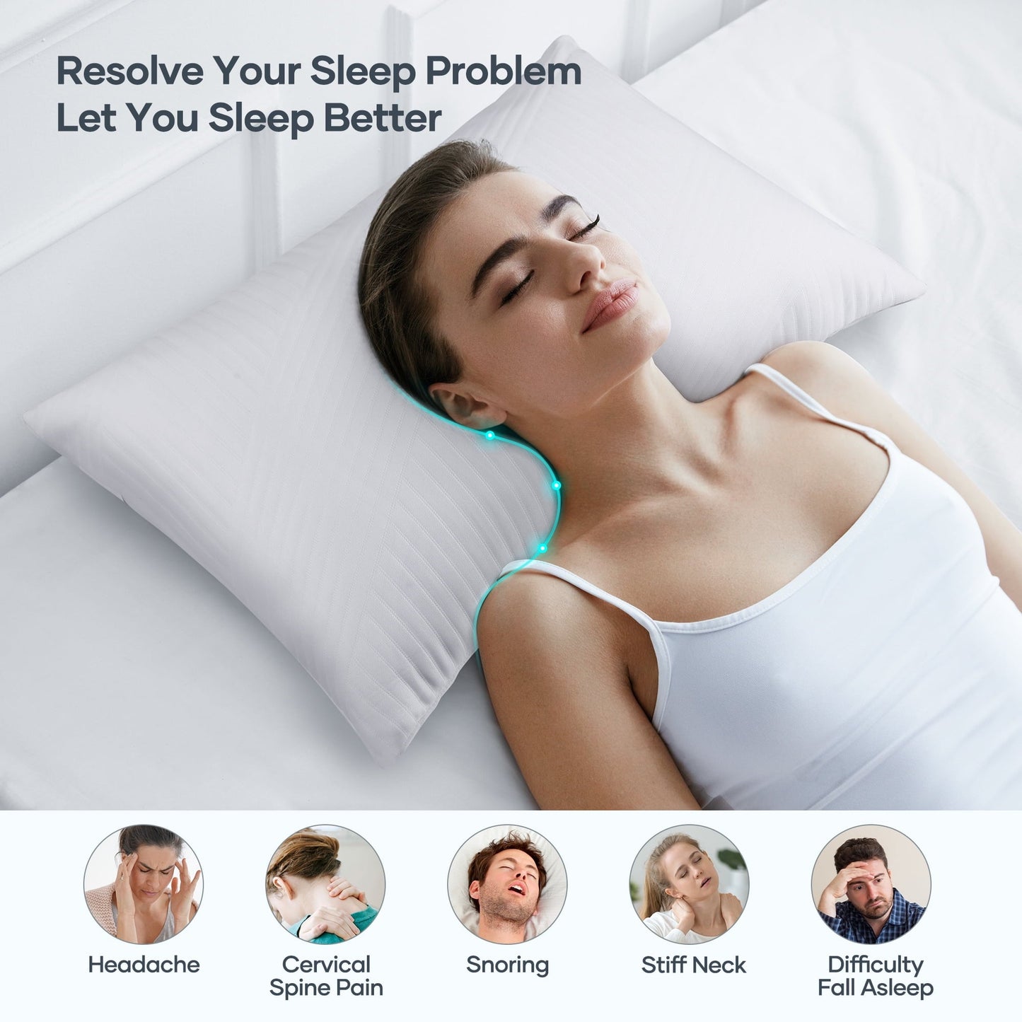 Fluffy Shredded Shredded Memory Foam Pillow 2 Pack Pillow for Bed, Side, Back and Stomach Sleepers, CertiPUR-US Certified 28"x20" - Ergonomic Memory Foam Pillow for Neck Pain Support Detail