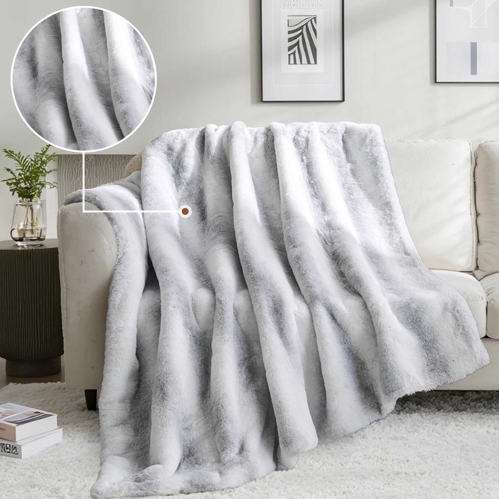 Decorative Knitted Luxury Faux Fur Throw Blanket for Bed Super Thick Warm Fuzzy Blankets for Bedroom Living Room, 60" x 80", White - Luxury Knitted Decorative Throw Blanket with Fringes Detail