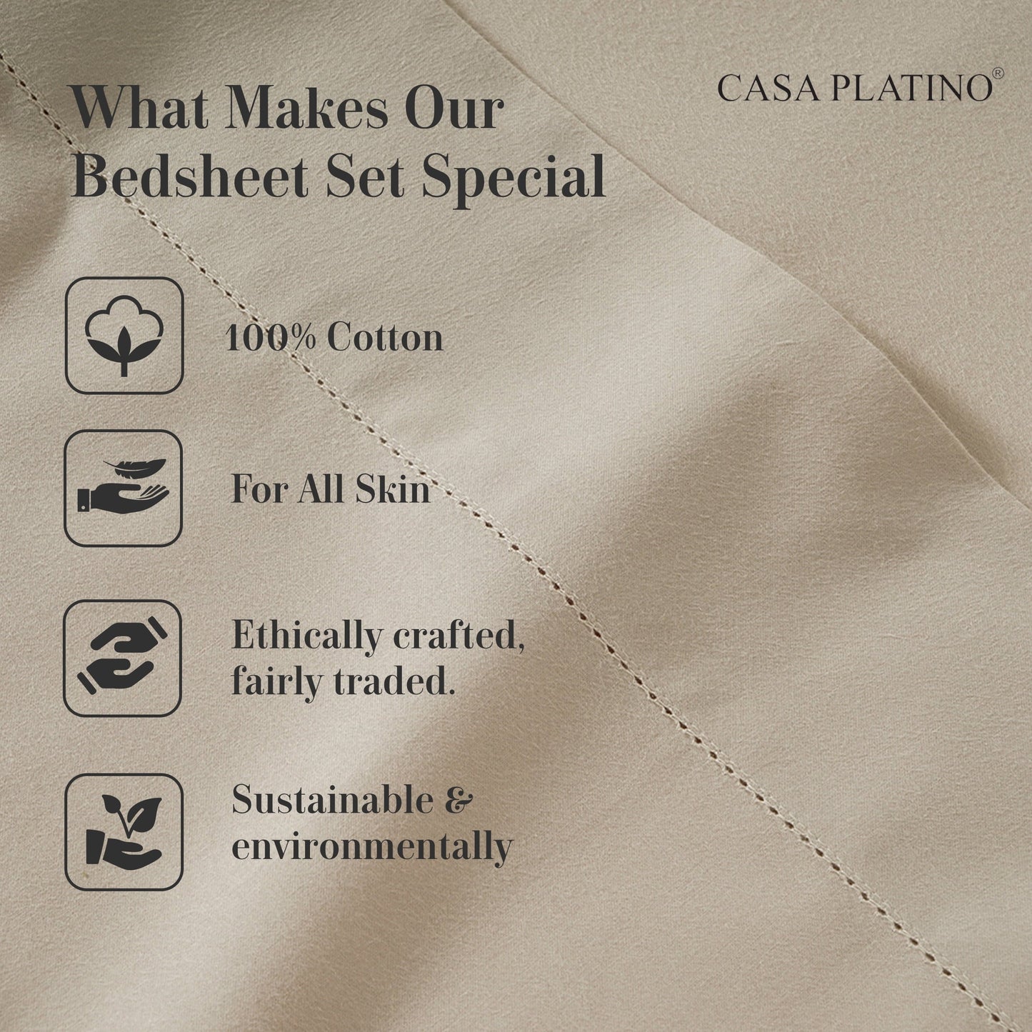 Premium Egyptian Cotton 100% Cotton Sheets Set – 4 Piece Cal King Bed Sheet, Soft & Comfy All Season Breathable Percale Weave, 15” Snug Fit D... - Premium Ultra-Soft Pillowcase Pair for Sleeping Detail