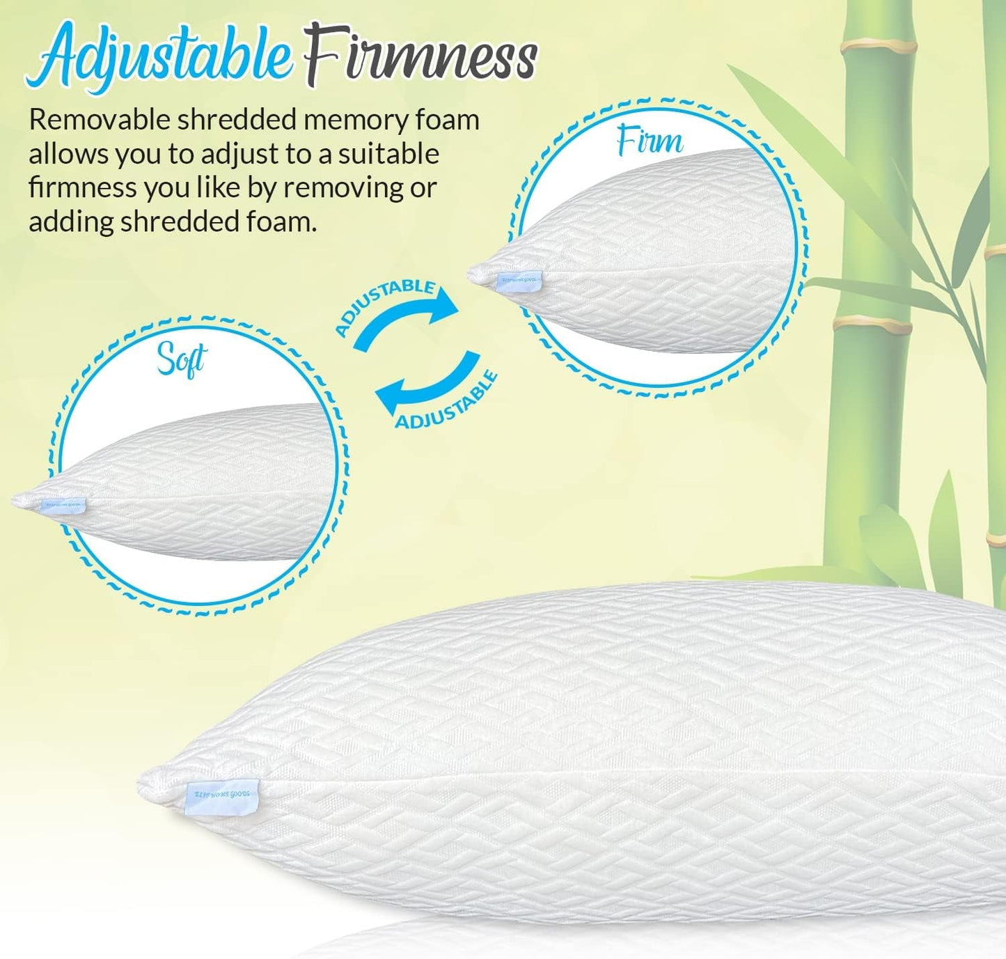Orthopedic Support King Size Bamboo Pillow, Memory Foam Bed Pillows with Washable Pillowcases, King (1 Pack) - Orthopedic Shredded Foam Bed Pillow Set Detail