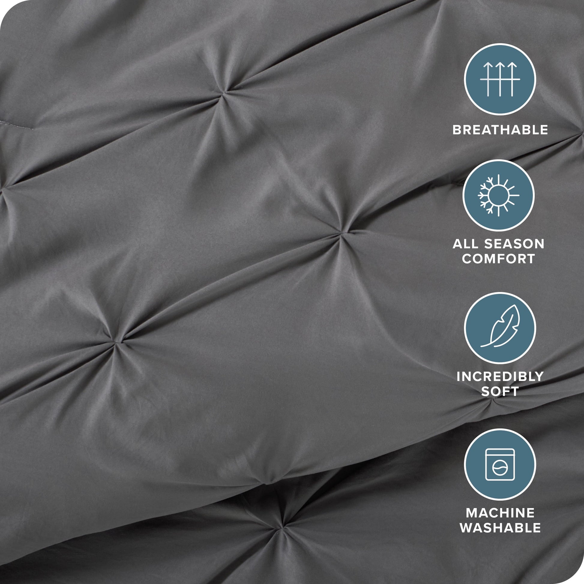 All-Season Pintuck Down Alternative Comforter Set - 3-Pieces - All Seasons - King, Grey - All-Season Down Alternative Comforter Insert Detail