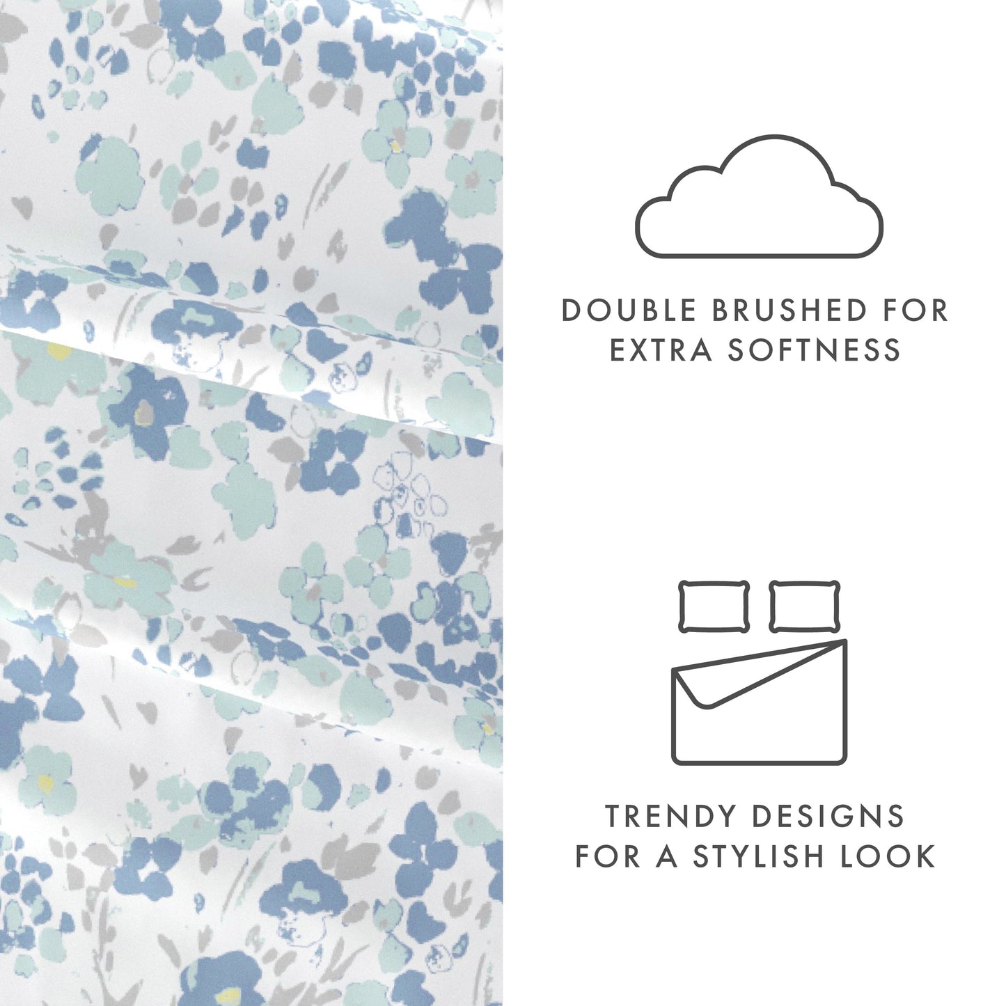 Wrinkle-Resistant 4 Piece Pattern Microfiber Bed Sheets Set, Light Blue Violets, Full - Luxury Bed Sheet Set with Deep Pockets Detail