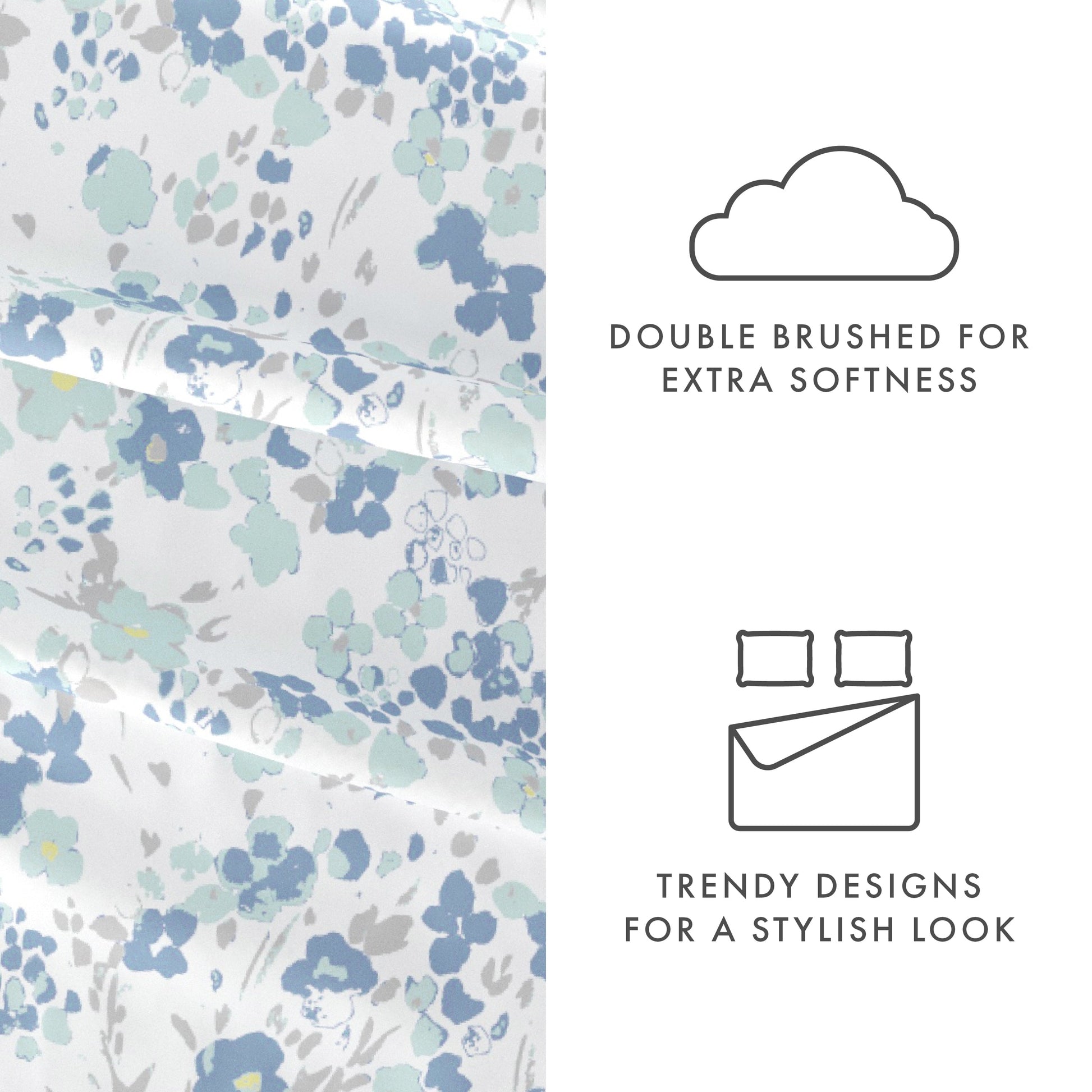 Wrinkle-Resistant 4 Piece Pattern Microfiber Bed Sheets Set, Light Blue Violets, Full - Luxury Bed Sheet Set with Deep Pockets Detail