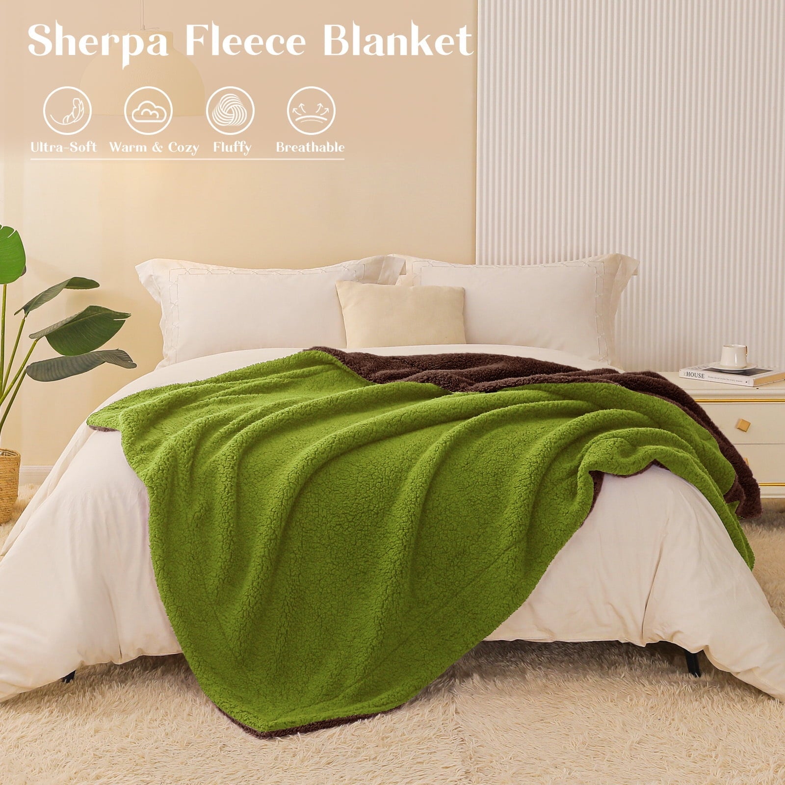 Decorative Knitted Reversible Sherpa Fleece Throw Blanket for Couch, Soft Plush Blanket for Bed Sofa, Warm Fluffy Blankets for All Seaso... - Super Soft Reversible Sherpa Flannel Blanket Detail