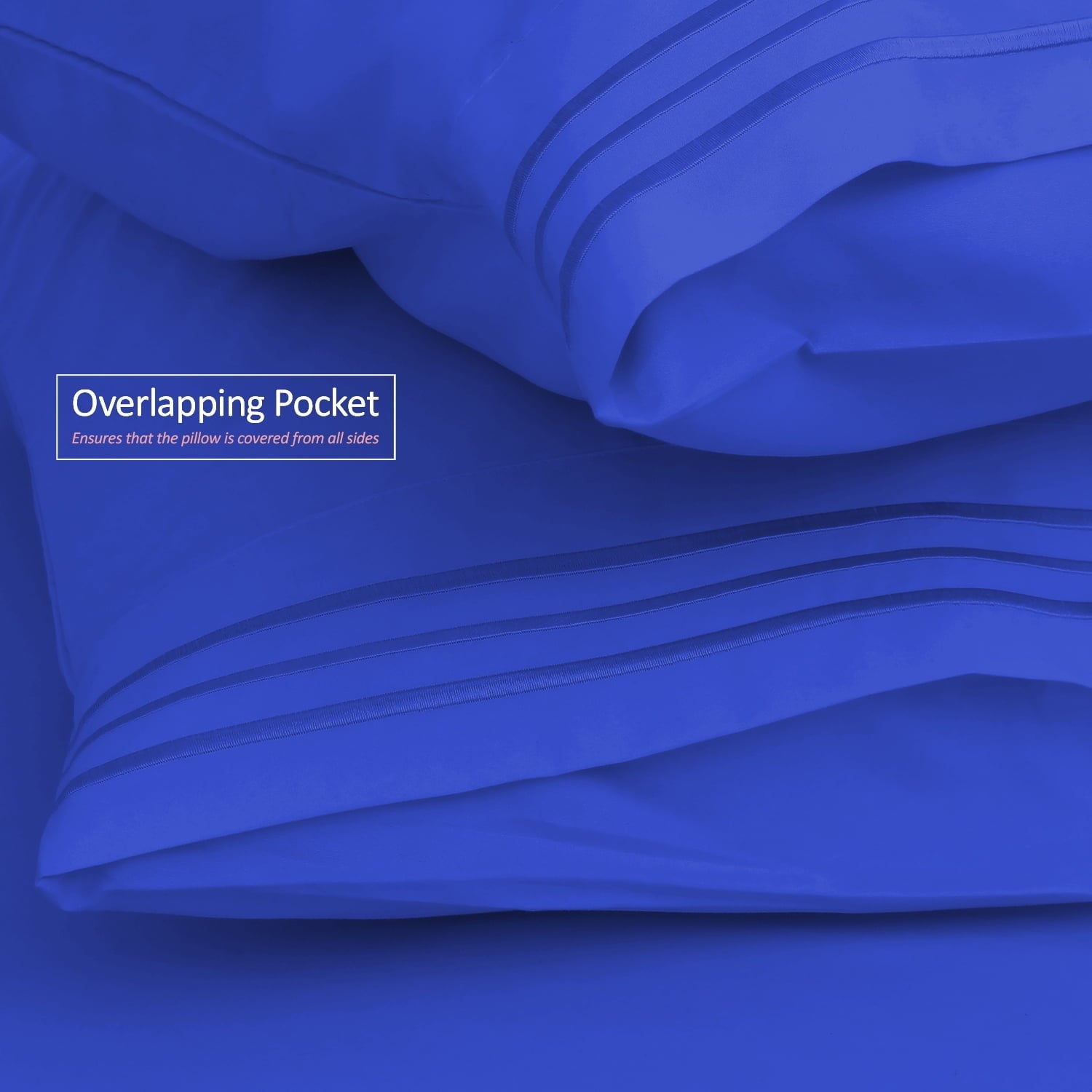 Wrinkle-Resistant Premier 1800 Microfiber Collection 3-Line Bed Sheet Set, Full Size, Royal Blue - Cooling Hotel Quality Bedding Sheets and Pillowcases Detail