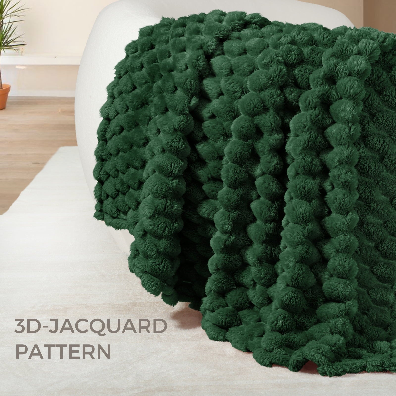 Reversible Sherpa 50"x60" Throw Blanket for Couch with Expanded 3D-Jacquard Pattern, Fuzzy Soft Cozy Exquisite Blankets or All Season, ... - Lightweight Plush Warm Blanket for All Seasons Detail