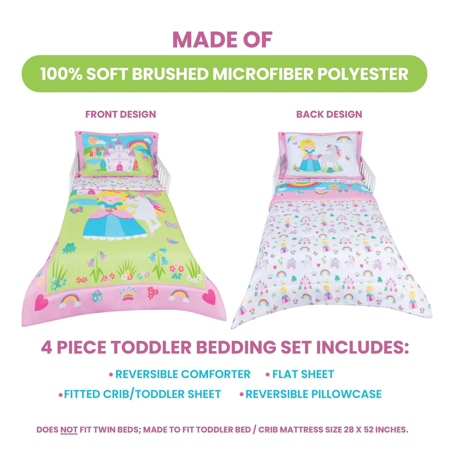 Heavyweight Warmth Princess Toddler Bedding Set for Girls - 4-Piece Toddler Bed Comforter Sets for Girls, Reversible Comforter & Pillowc... - Hypoallergenic Ultra-Fluffy Quilt for Winter Detail