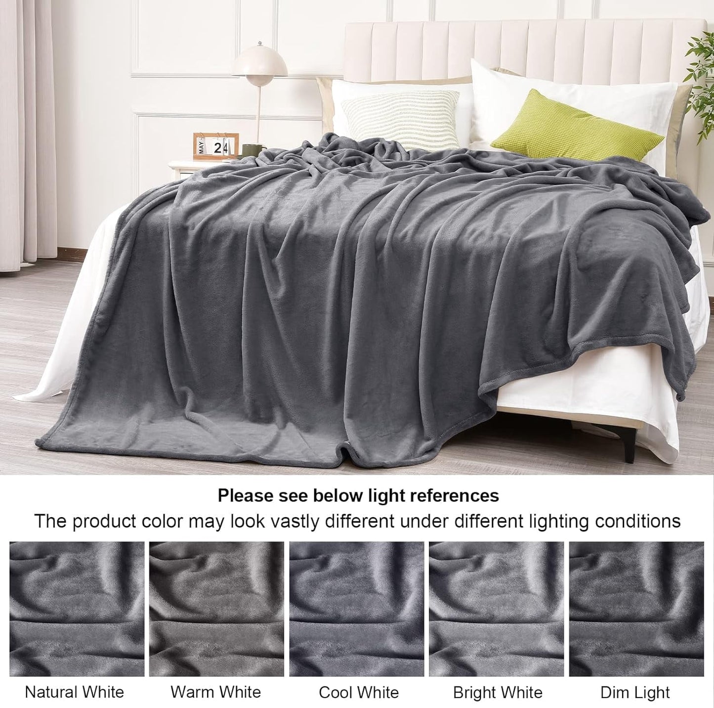Reversible Sherpa Fleece Throw Blanket, Fuzzy Soft Lightweight Blankets for Bed, Sofa, Suitable for All Season, Grey, 50x60 inches - Cozy Fleece Throw Blanket for Couch & Bed Detail