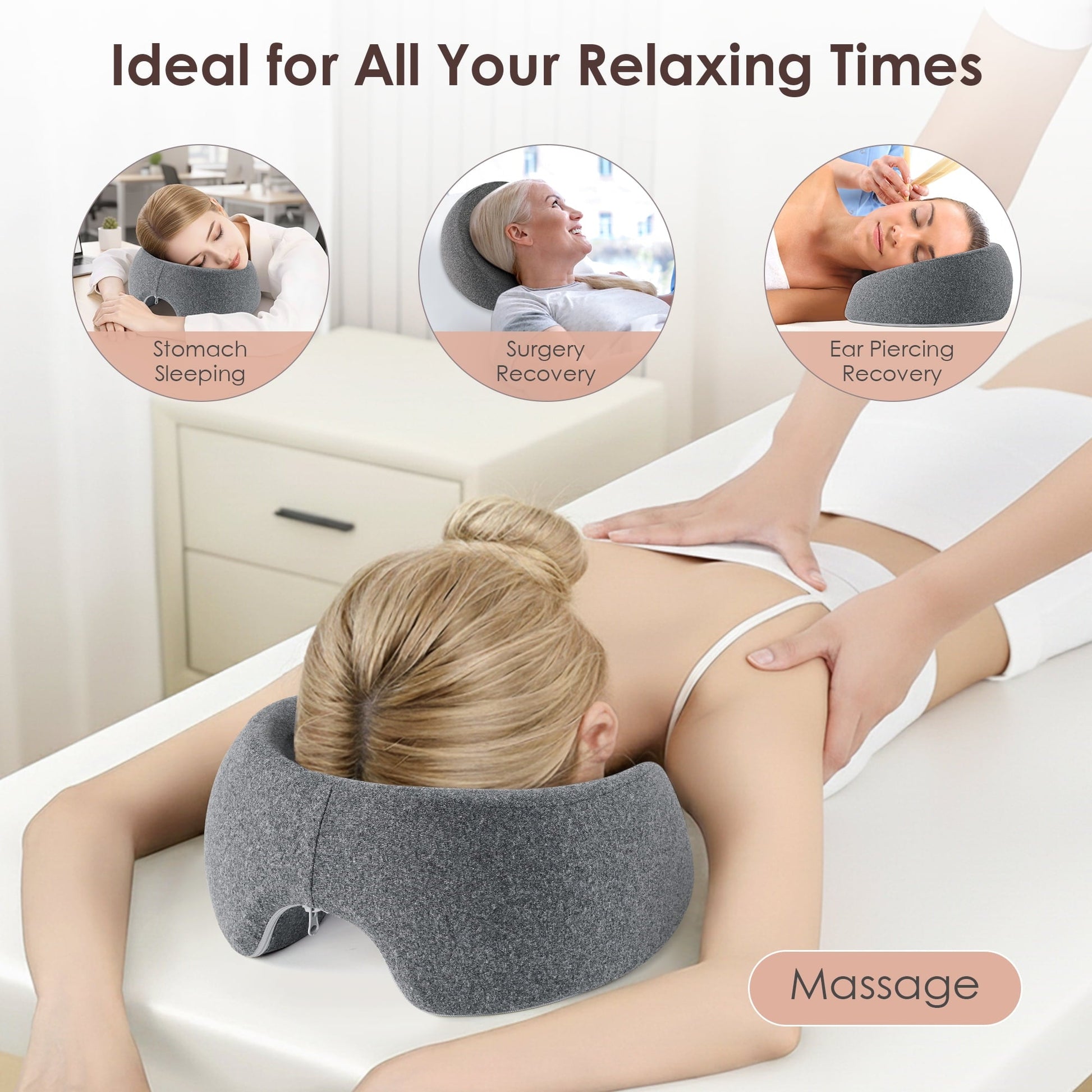 Orthopedic Support Face Down Pillow Massage Headrest for Bed, Memory Foam Pillow Face Cradle Support for Stomach Sleepers, Eye Post-Surg... - Hotel Quality Plush Sleeping Pillows Detail