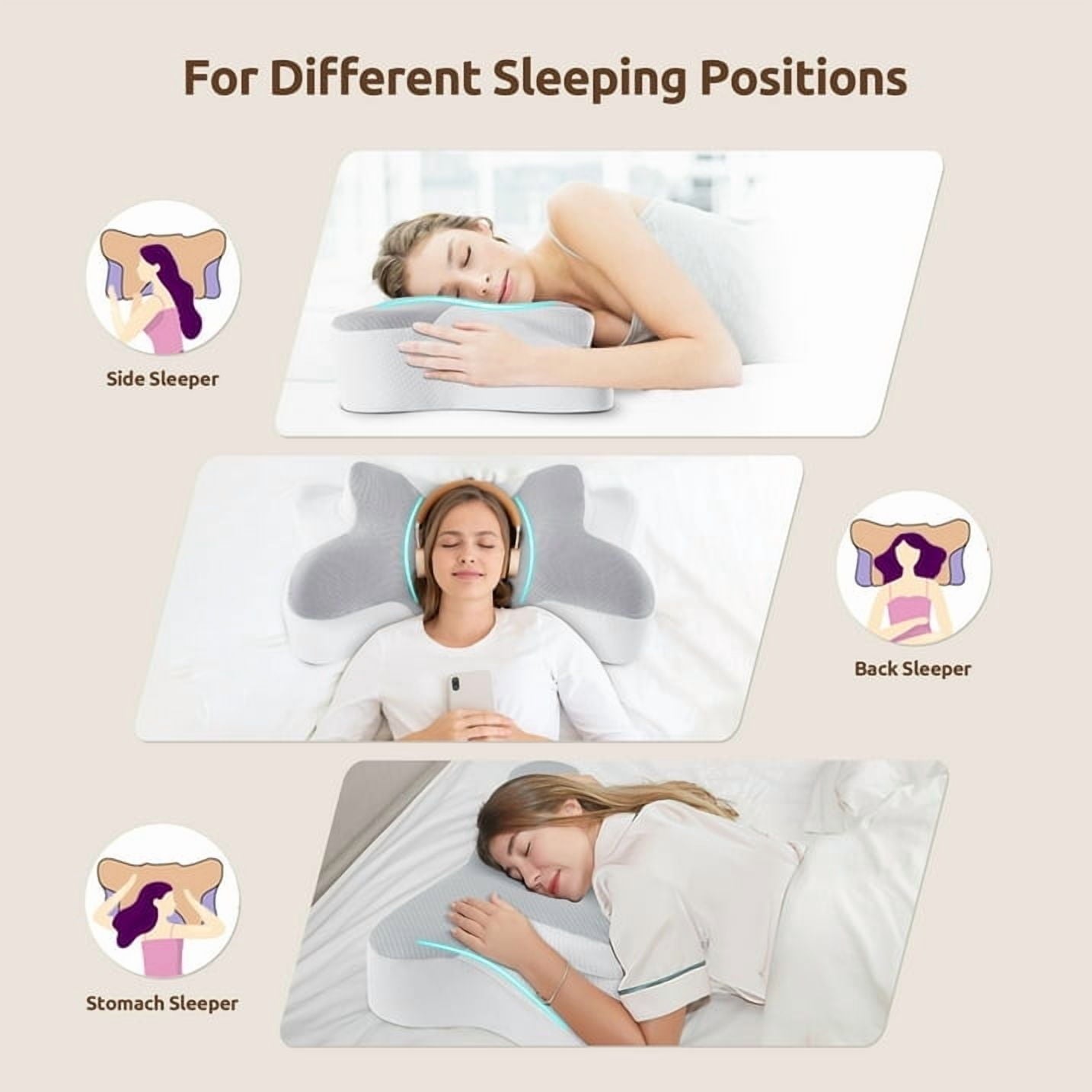 Hotel Collection Cervical Pillow for Sleeping Memory Foam Neck Pain Relief Contour Orthopedic Ergonomic Pillows for Women Side Sleeper... - Orthopedic Shredded Foam Bed Pillow Set Detail
