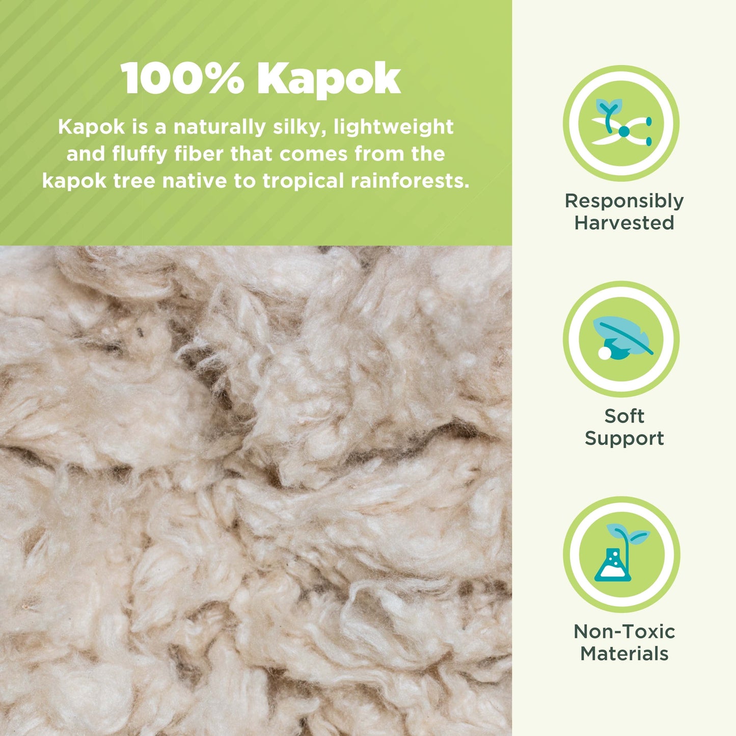 Decorative Plump Kapok 20x26" Standard Bed Pillow – Organic Cotton Fabric Soft Sleeping Pillow - Made in USA - Orthopedic Shredded Foam Bed Pillow Set Detail