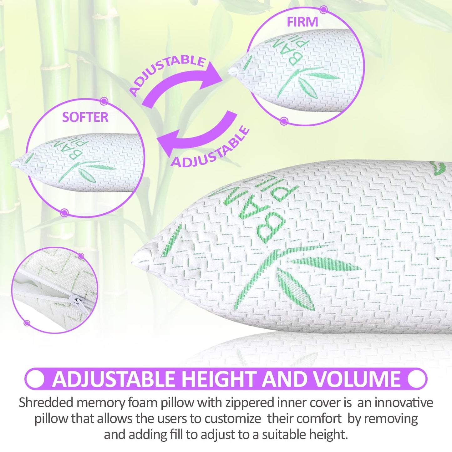 Orthopedic Support King Size Pillow, Memory Foam Bed Pillows with Washable Pillowcases, King - Orthopedic Shredded Foam Bed Pillow Set Detail