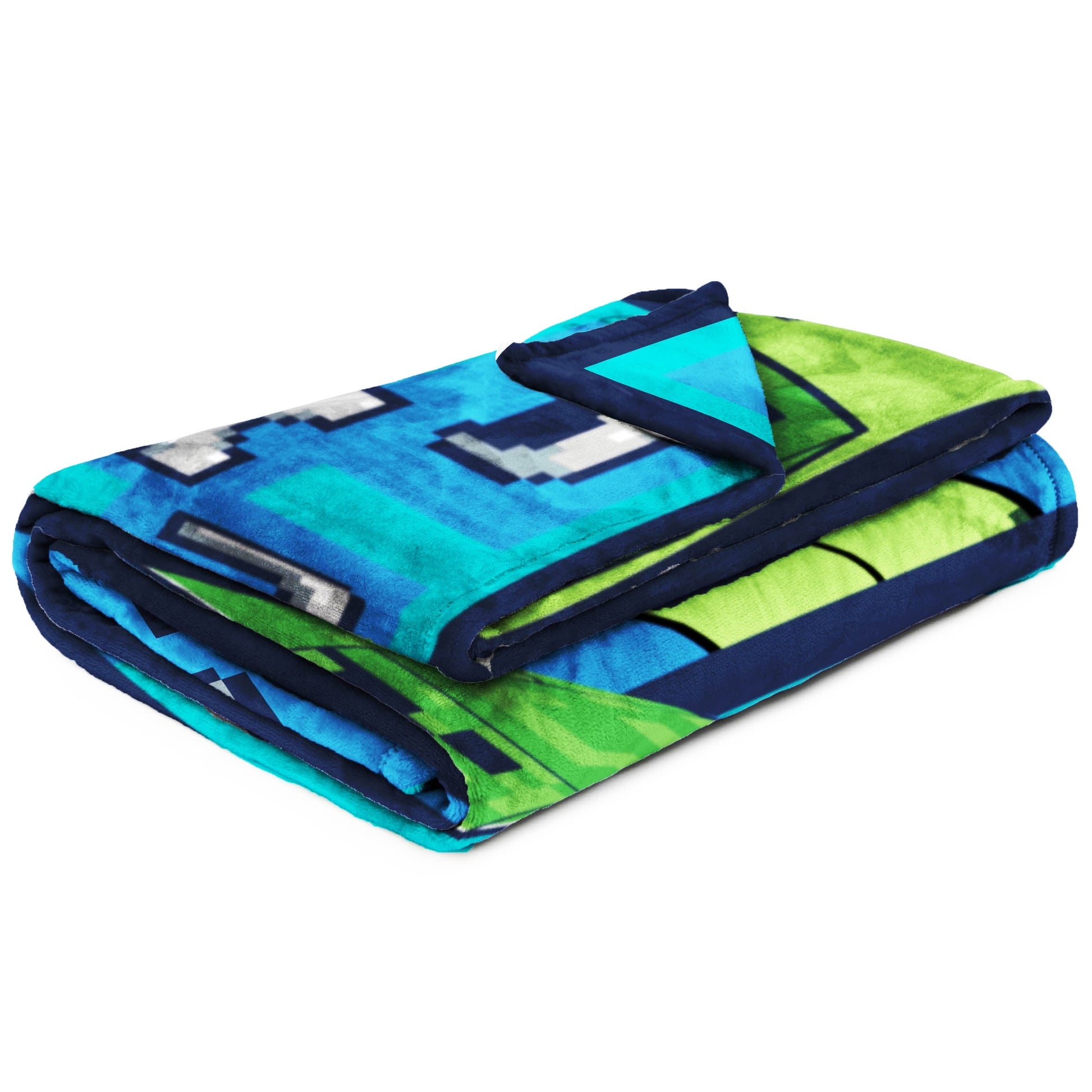 Reversible Sherpa Minecraft Kids Twin/Full Blanket, 62 x 90, Microfiber, Green and Blue - Cozy Fleece Throw Blanket for Couch & Bed Detail