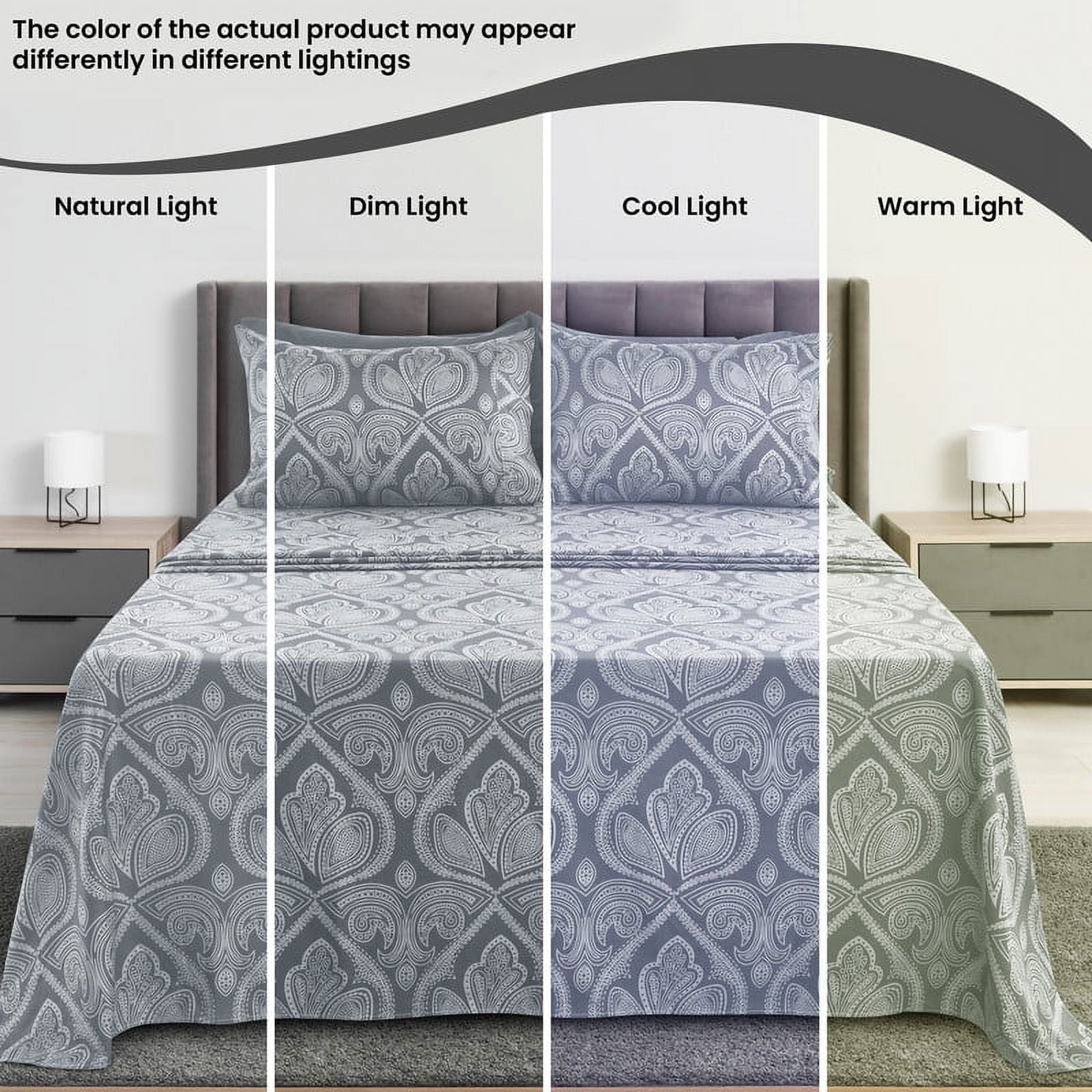 Cooling Sateen 6-Piece Bed Sheet Set, Deep Pocket Queen Sheets Up to 16 Inch, 1 Flat Sheet , 1 Fitted Sheet & 4 Pillowcases (Queen, ... - Cooling Hotel Quality Bedding Sheets and Pillowcases Detail
