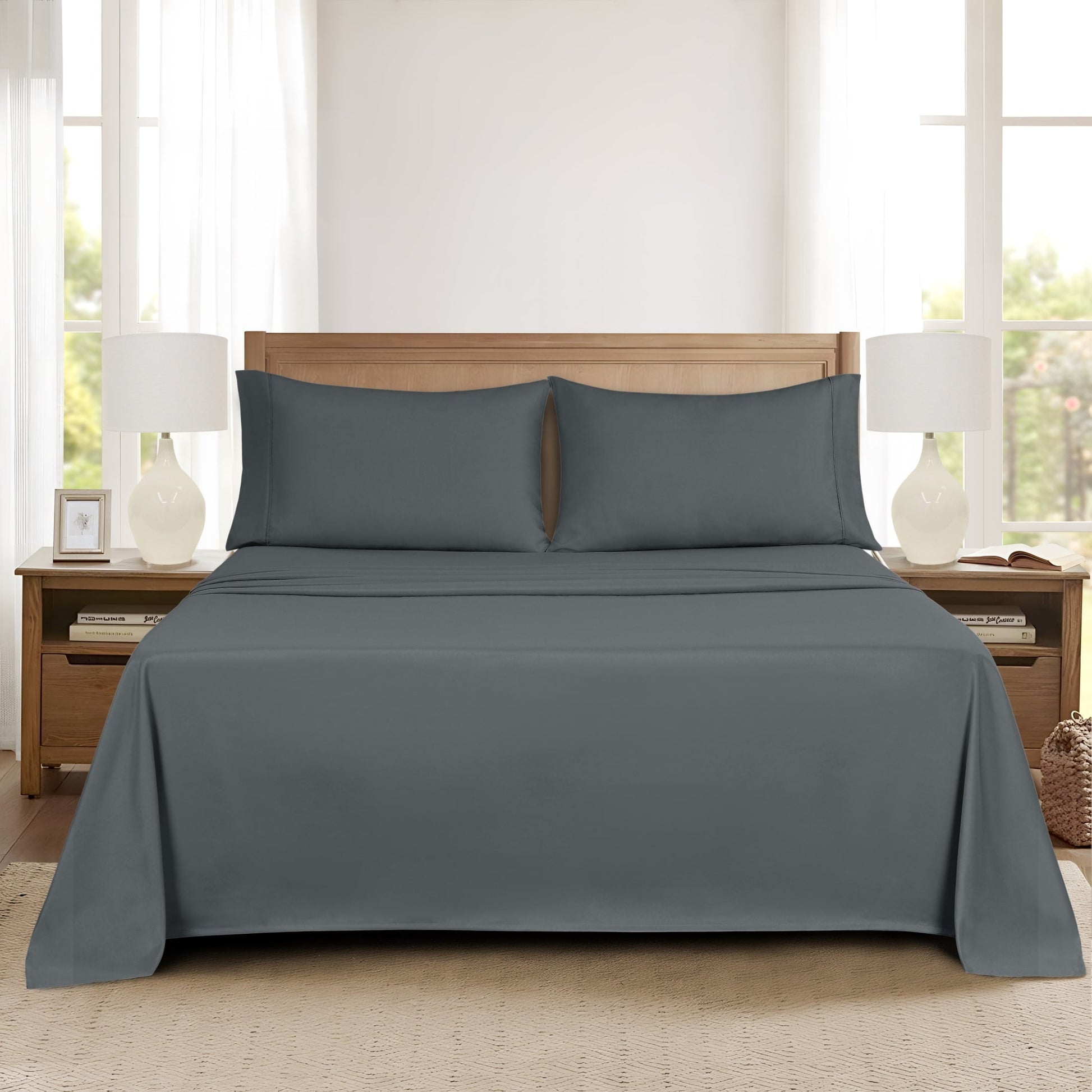 Ultra-Soft Super Soft Brushed Microfiber Bed Sheet Set, Soothing Gray, Queen, 4 Piece - Premium Ultra-Soft Pillowcase Pair for Sleeping Detail