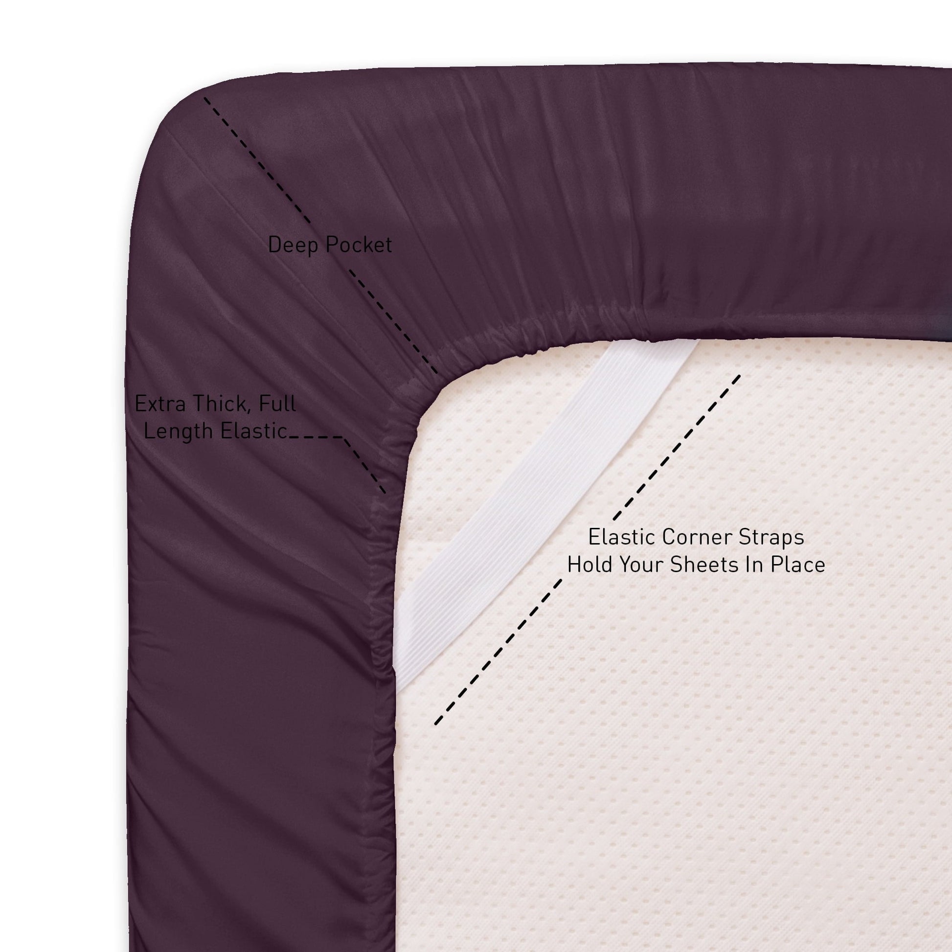 Ultra-Soft 1800 Series Bed Sheets - Extra Soft Microfiber Deep Pocket Sheet Set - Purple, Full - Luxury Bed Sheet Set with Deep Pockets Detail