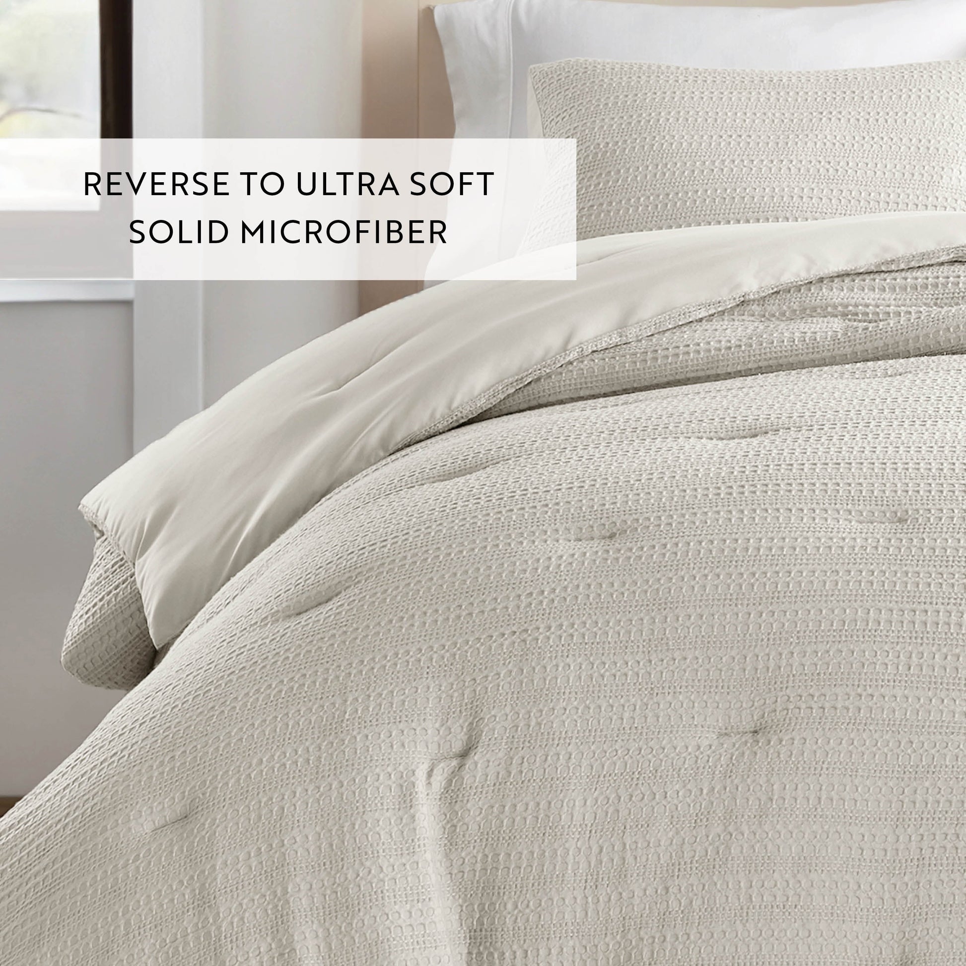 Fluffy Down Alternative Textured Waffle Comforter Set ins Natural Waffle Comforter Bedding Sets, King/Cal King Size Bedding - Cloud-Like Soft Lightweight Bed Comforter Detail