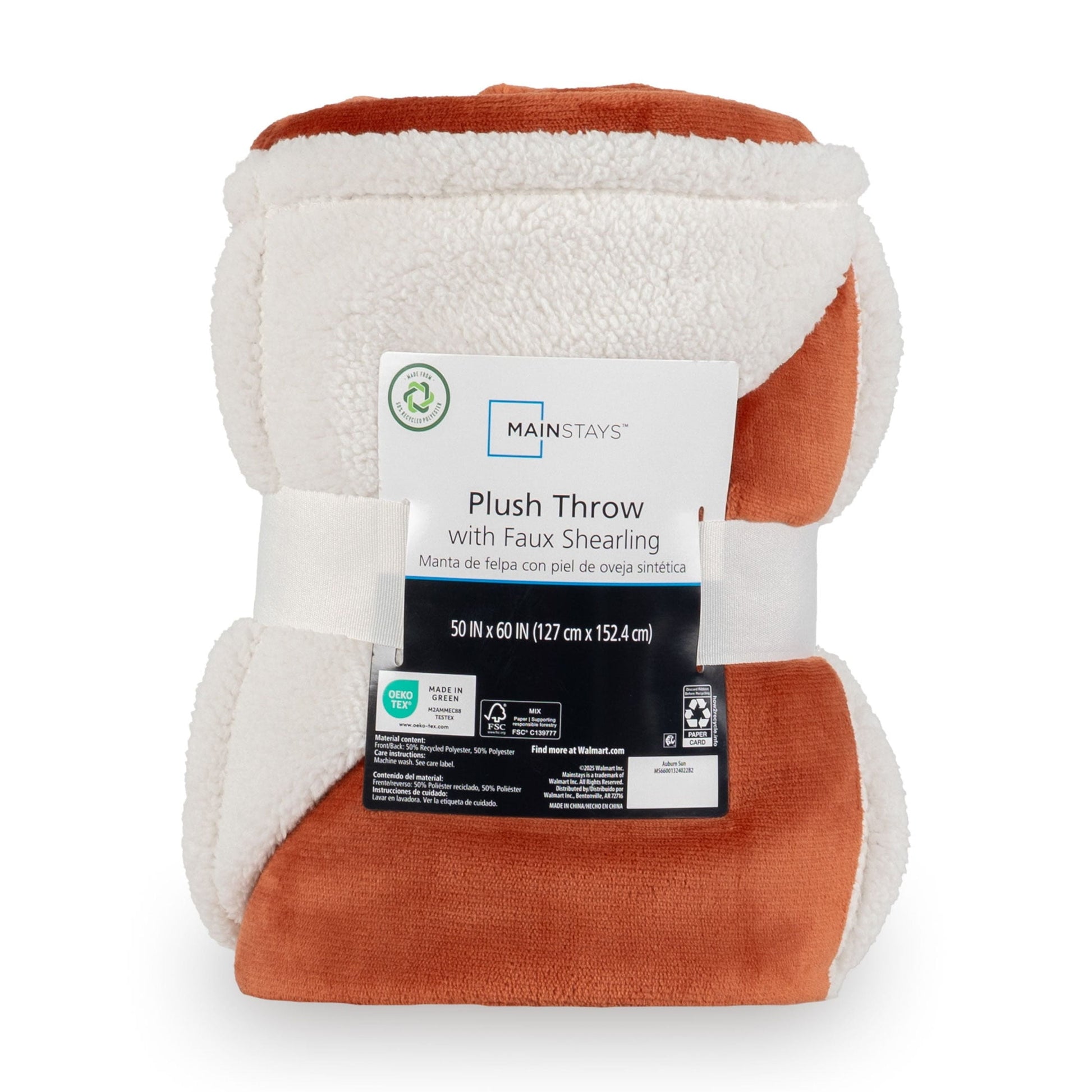 Decorative Knitted Reversible Printed Velvet Plush and Hampshire Faux Shearling Soft Throw Blanket, Standard Size, Auburn Sun - Lightweight Plush Warm Blanket for All Seasons Detail