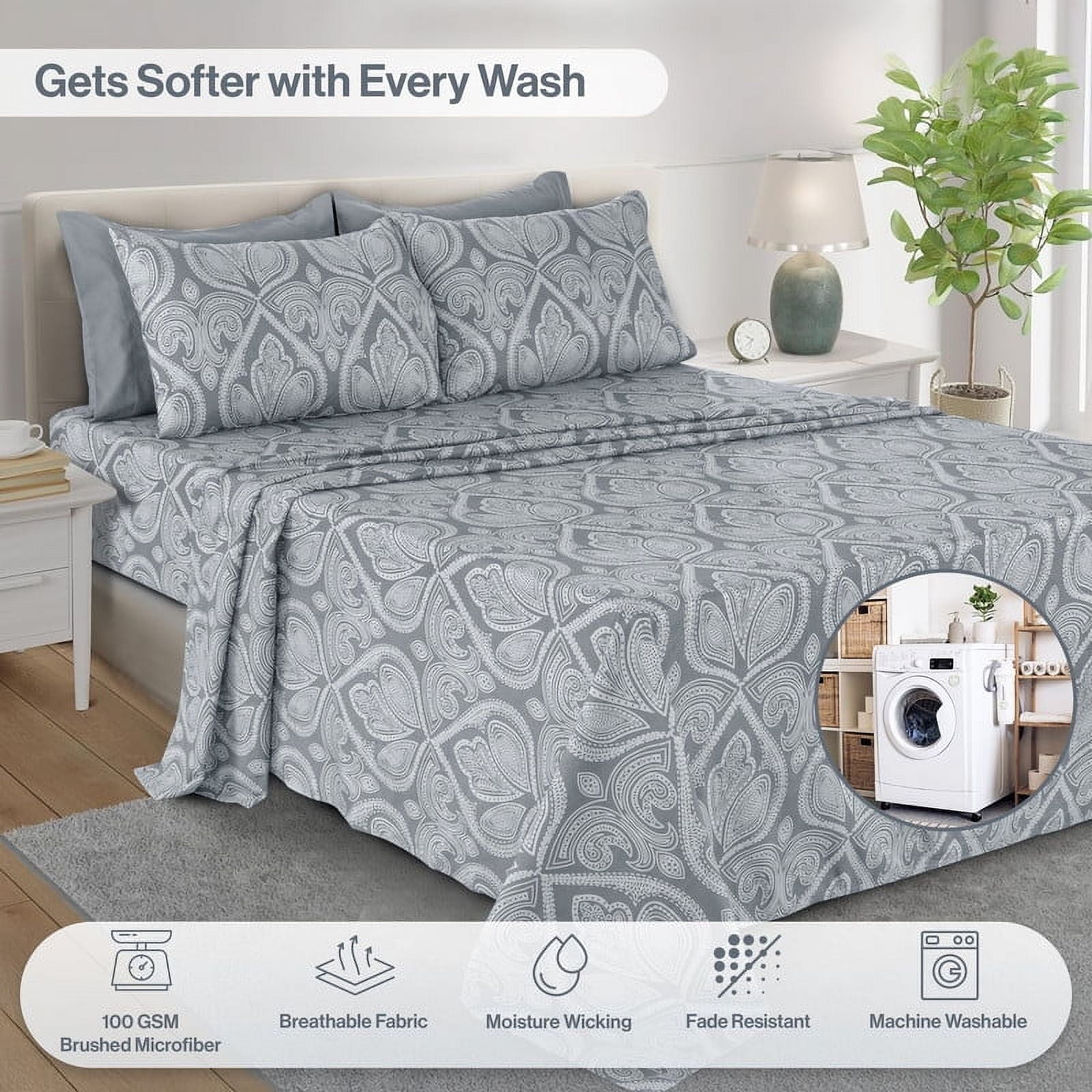 Cooling Sateen 6-Piece Bed Sheet Set, Deep Pocket Queen Sheets Up to 16 Inch, 1 Flat Sheet , 1 Fitted Sheet & 4 Pillowcases (Queen, ... - Cooling Hotel Quality Bedding Sheets and Pillowcases Detail