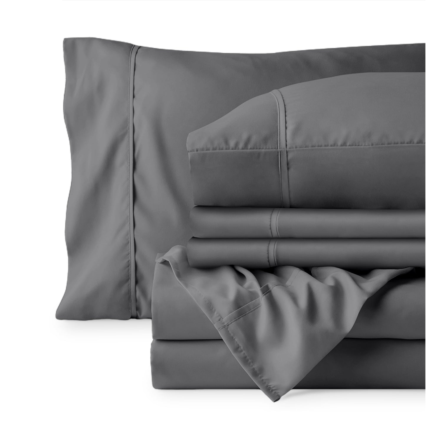Cooling Sateen Luxury Bed Sheet Set- 6 Piece - Queen, Gray - Cooling Hotel Quality Bedding Sheets and Pillowcases Detail