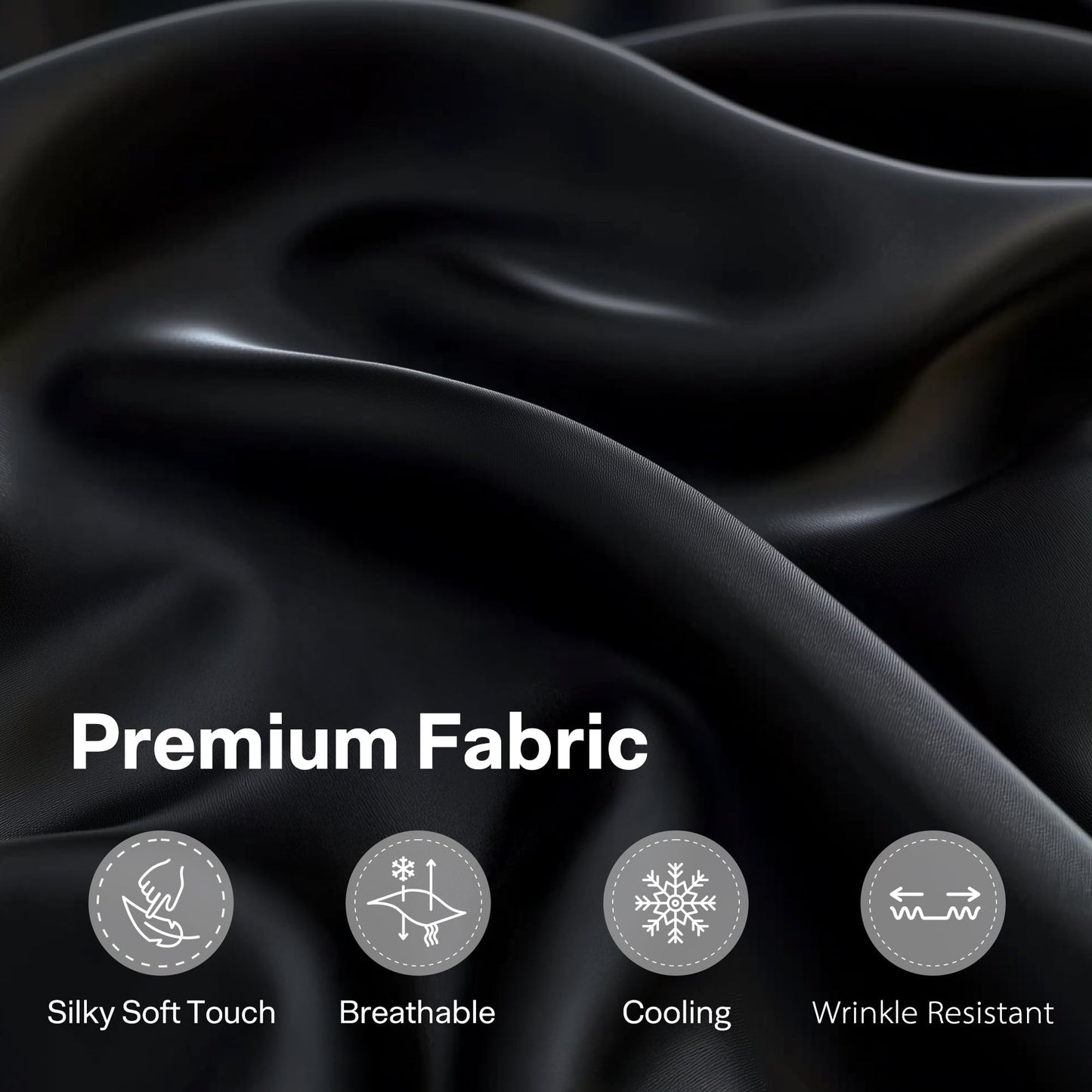 Cooling Sateen Queen Silk Black Bed Sheet Set,4 Pieces 1800 Microfiber 2 Pillowcase 20"x30" - Cooling Hotel Quality Bedding Sheets and Pillowcases Detail