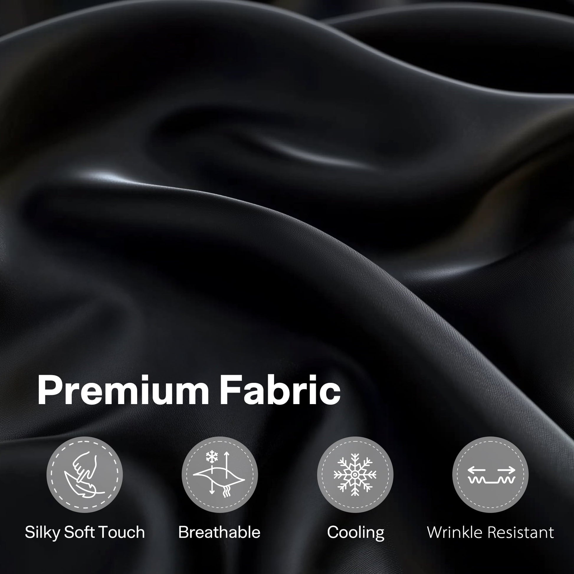 Cooling Sateen Queen Silk Black Bed Sheet Set,4 Pieces 1800 Microfiber 2 Pillowcase 20"x30" - Cooling Hotel Quality Bedding Sheets and Pillowcases Detail