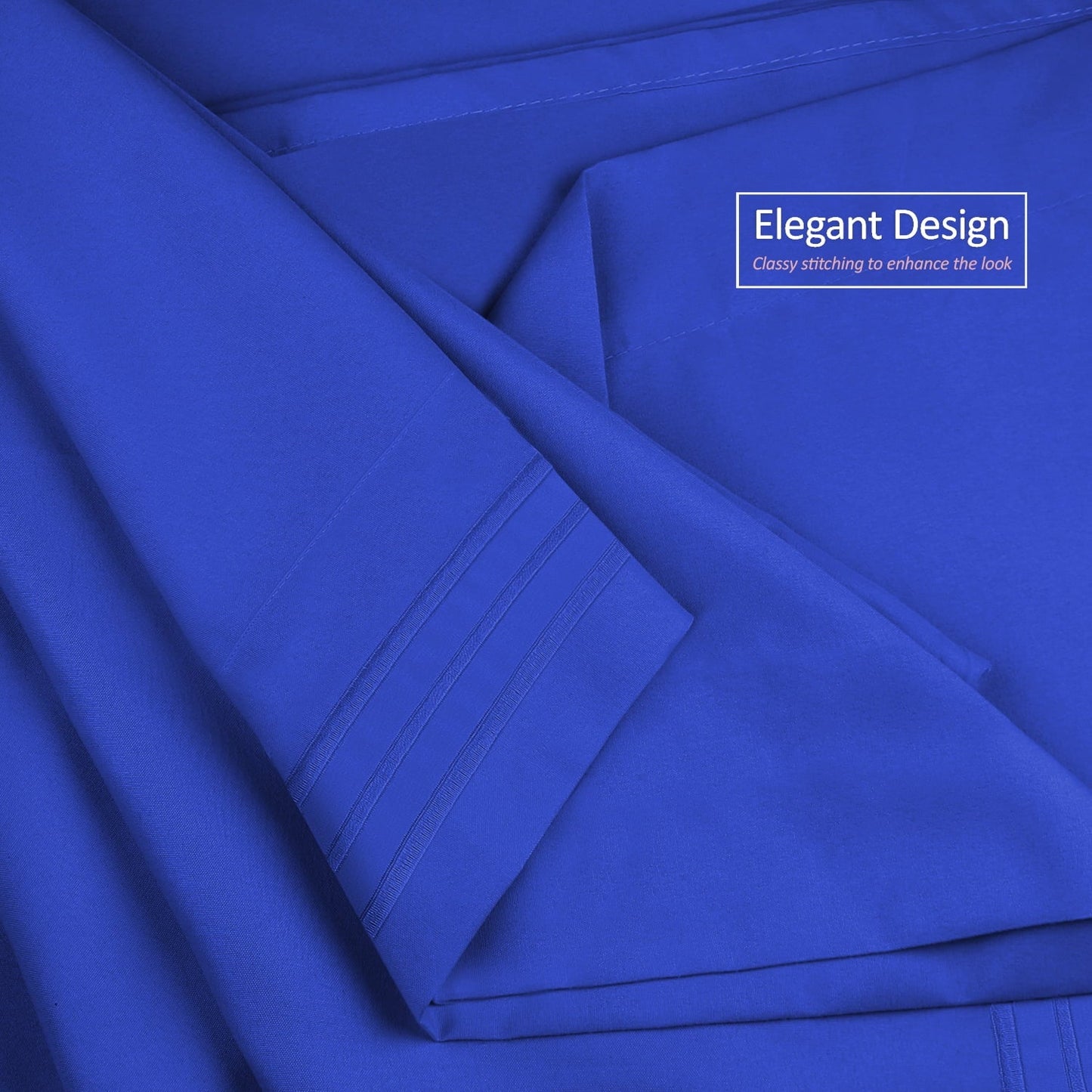 Wrinkle-Resistant Premier 1800 Microfiber Collection 3-Line Bed Sheet Set, Full Size, Royal Blue - Cooling Hotel Quality Bedding Sheets and Pillowcases Detail