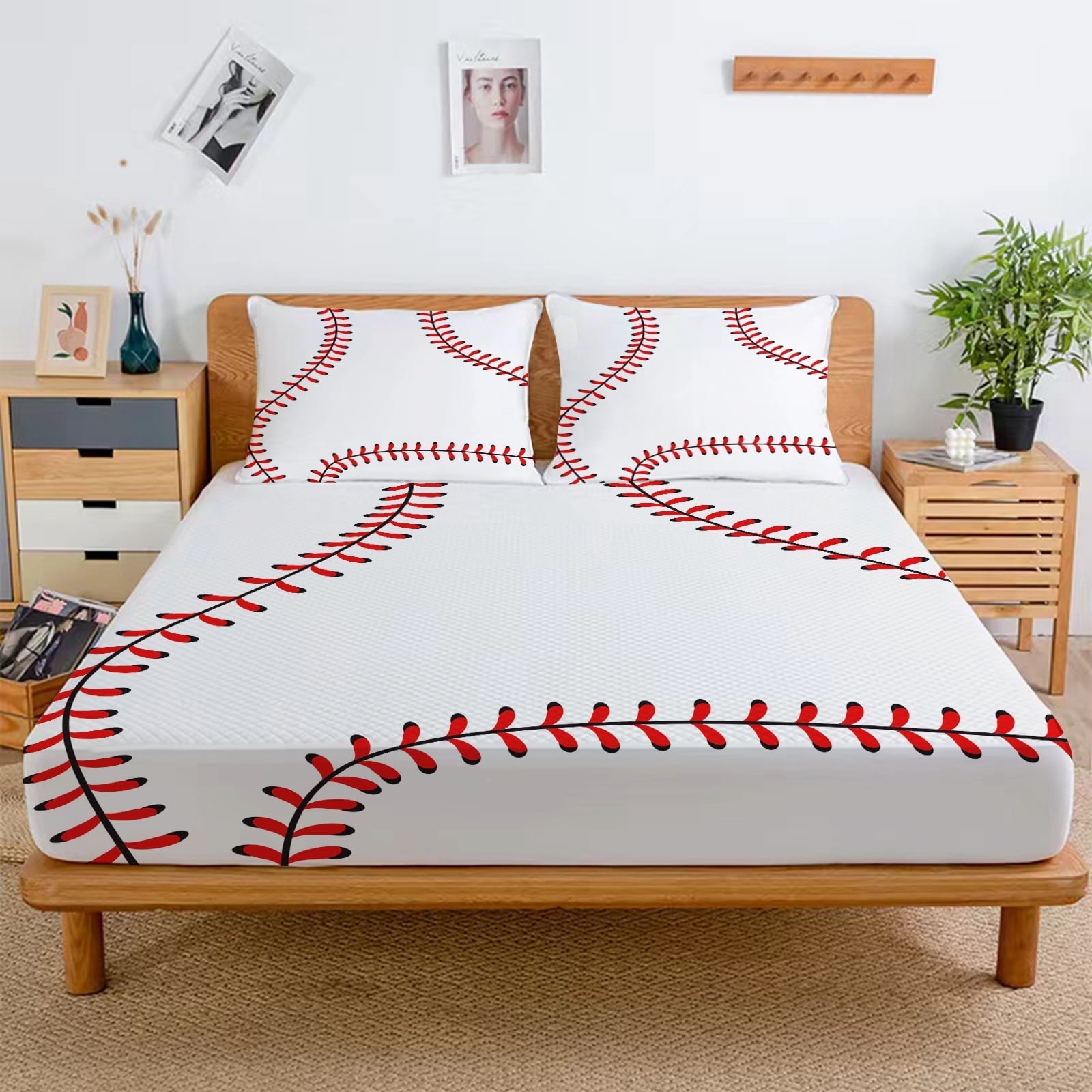 Premium Egyptian Cotton Baseball Sheet Set Sports Theme Bedding Set for Kids 3D Baseball Pattern Bed Sheets Baseball Games Bed Sheet Set Room... - Premium Ultra-Soft Pillowcase Pair for Sleeping Detail