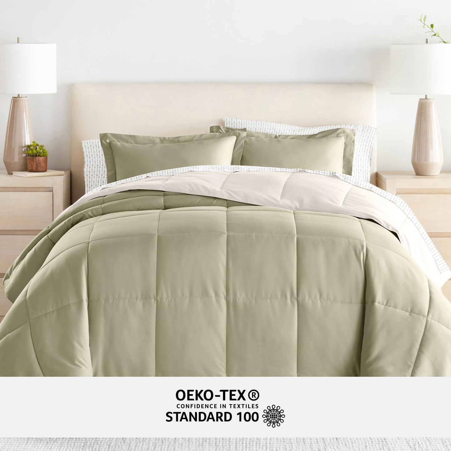 Fluffy Down Alternative 5 Piece Bedding Bundle, Reversible Comforter and Patterned Sheet Set, Twin - All-Season Down Alternative Comforter Insert Detail