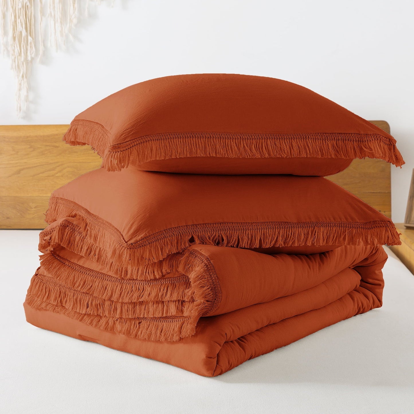 Heavyweight Warmth King Size Comforter Sets Burnt Orange, 3 Pieces Soft Fluffy Boho Bedding Comforter Sets for King Bed, All Season Terr... - All-Season Down Alternative Comforter Insert Detail