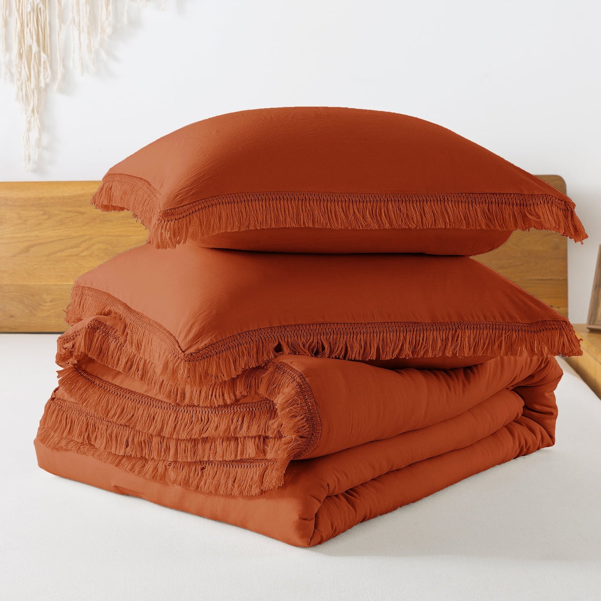 Heavyweight Warmth King Size Comforter Sets Burnt Orange, 3 Pieces Soft Fluffy Boho Bedding Comforter Sets for King Bed, All Season Terr... - All-Season Down Alternative Comforter Insert Detail