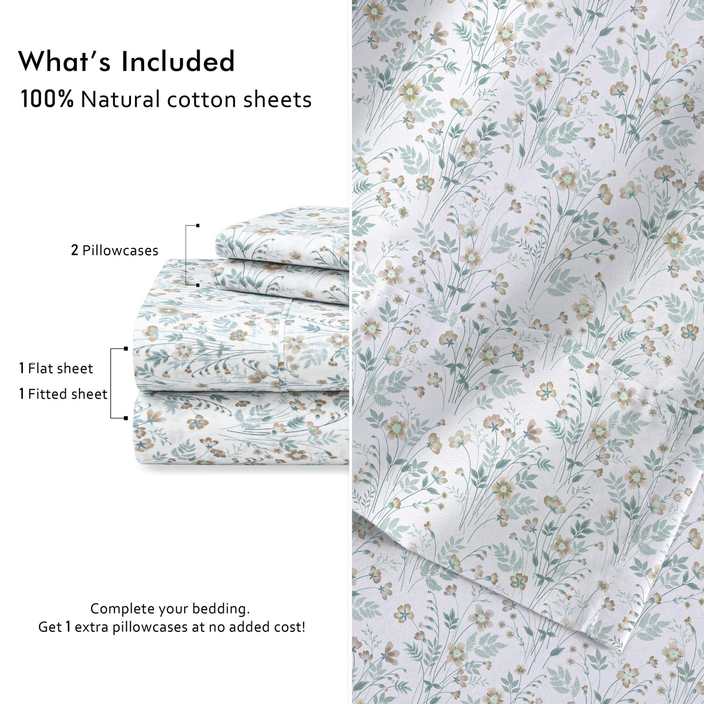 Premium Egyptian Cotton 6 Pcs Cotton Sheets - 100% Natural Cotton Soft, Lightweight & Breathable Crispy Percale Bed Sheets, King Size Sheets ... - Premium Ultra-Soft Pillowcase Pair for Sleeping Detail