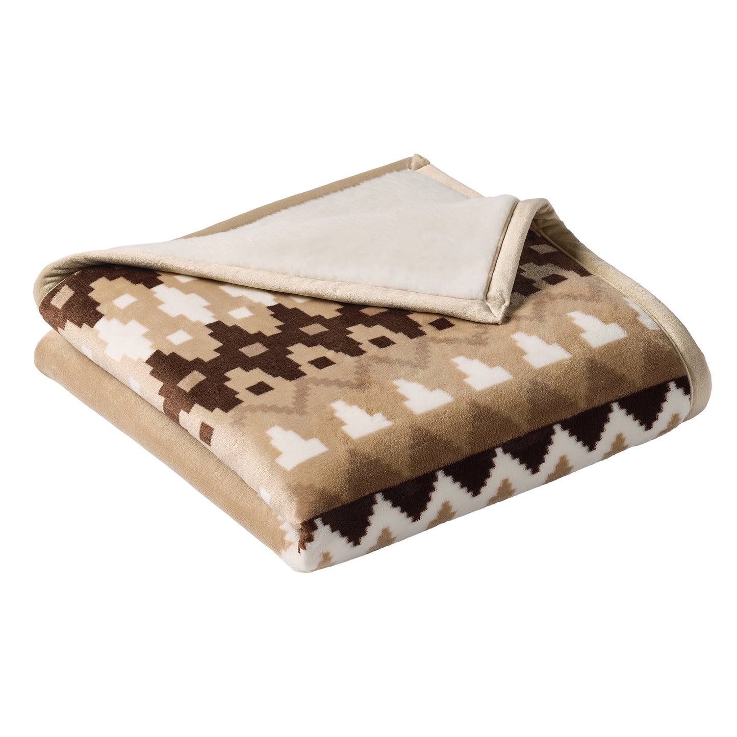 Cozy Fleece Printed Velvet Plush Reverse to Faux Fur Super Soft Throw Blanket, Oversized, Linder Border Beige - Super Soft Reversible Sherpa Flannel Blanket Detail